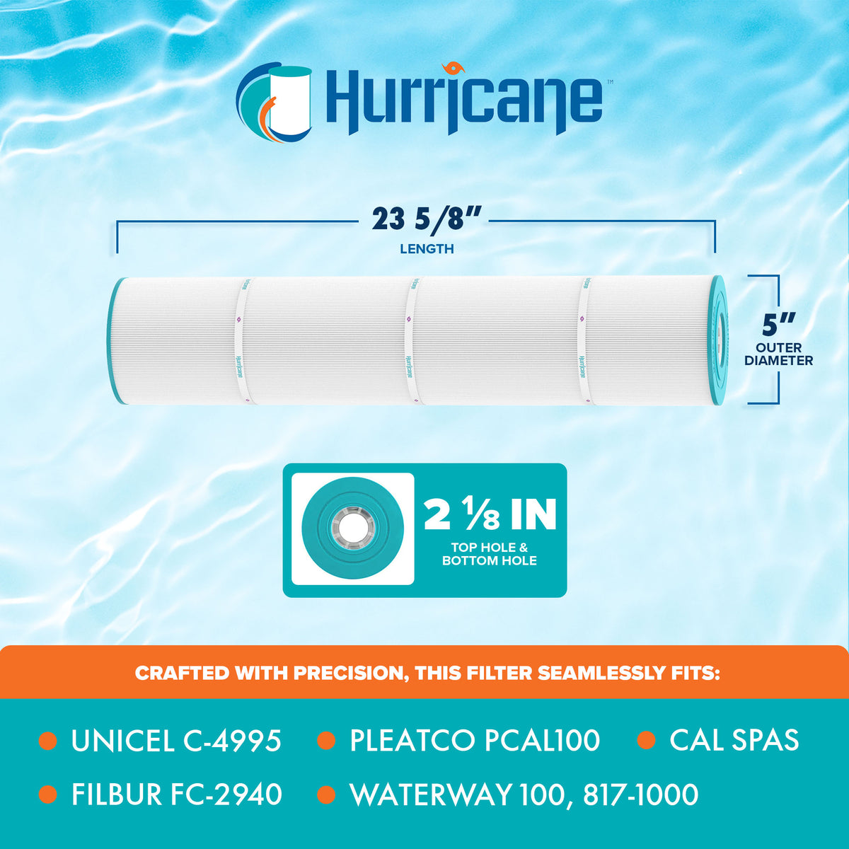 Hurricane Filter Cartridge for Unicel C-4995 & Pleatco PCAL100, White (Open Box)