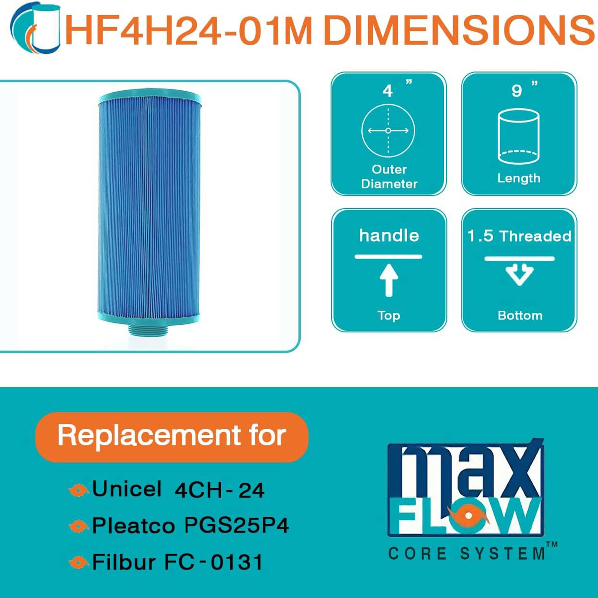Hurricane HF4H24 Elite Aseptic Spa Filter Cartridge for PGS25P4 & Unicel 4CH-24