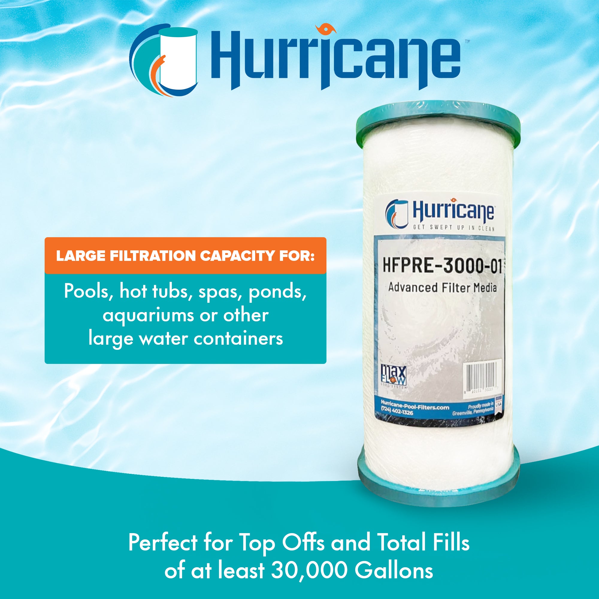 Hurricane Pre Fill Pool Filter Cartridge Replacement with Advanced Bonds, 2 Pack
