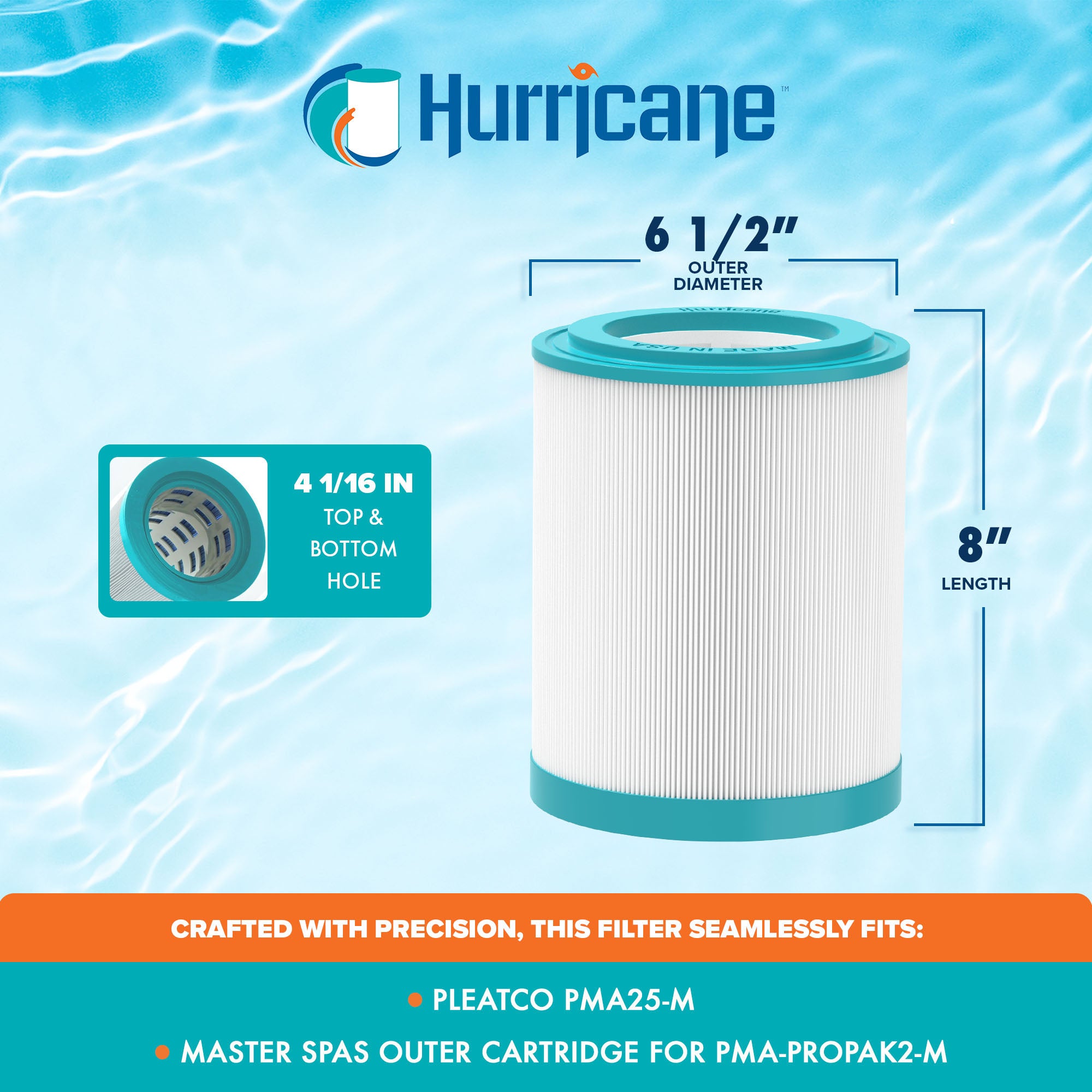 Hurricane 8"x6.5" Pool and Spa Filter Cartridge Replacement, White (Open Box)