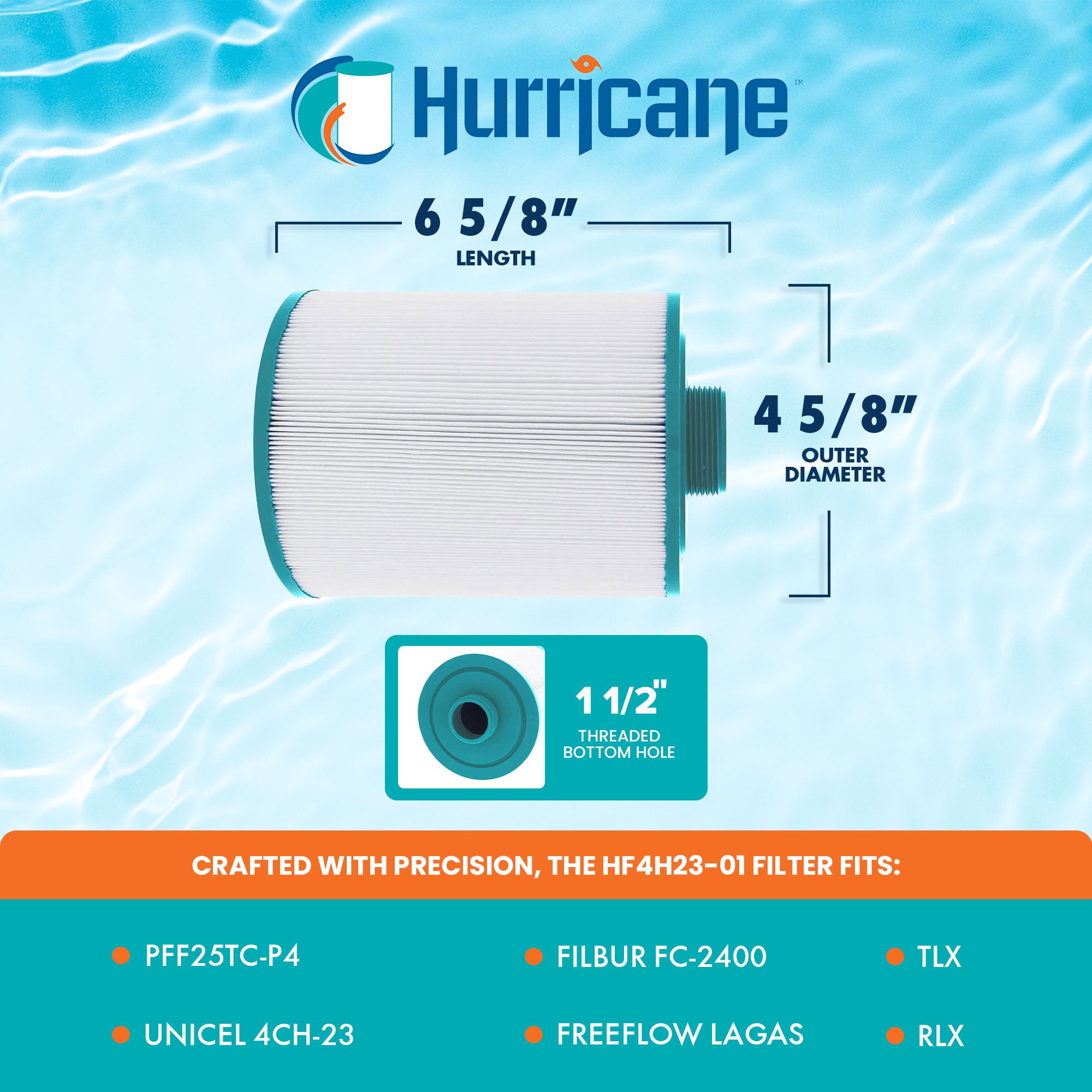 Hurricane HF4H23-01 Advanced Pool and Spa Filter Cartridge Replacement, White - VMInnovations