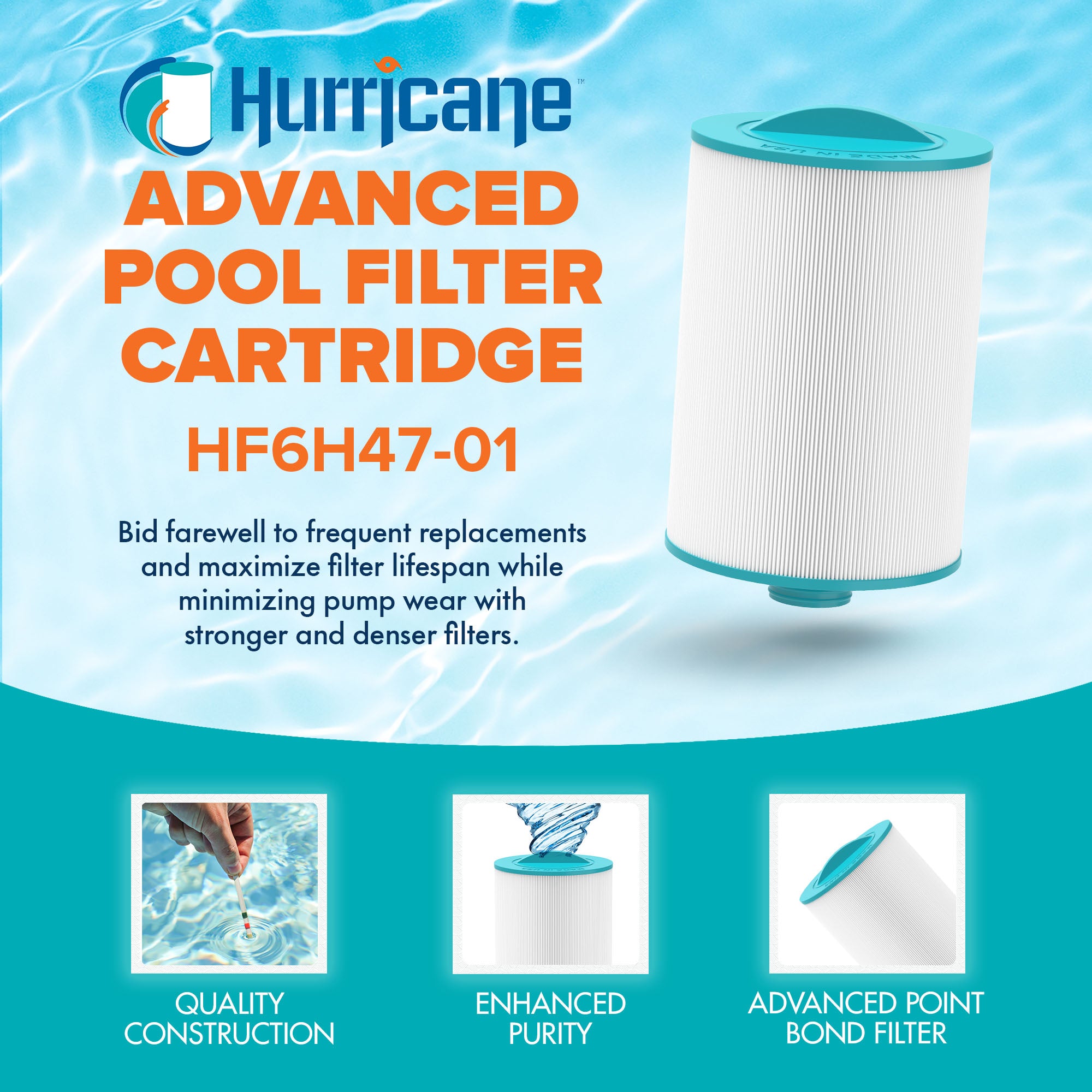 Hurricane HF6H47-01 Advanced Pool and Spa Filter Cartridge Replacement, White - VMInnovations