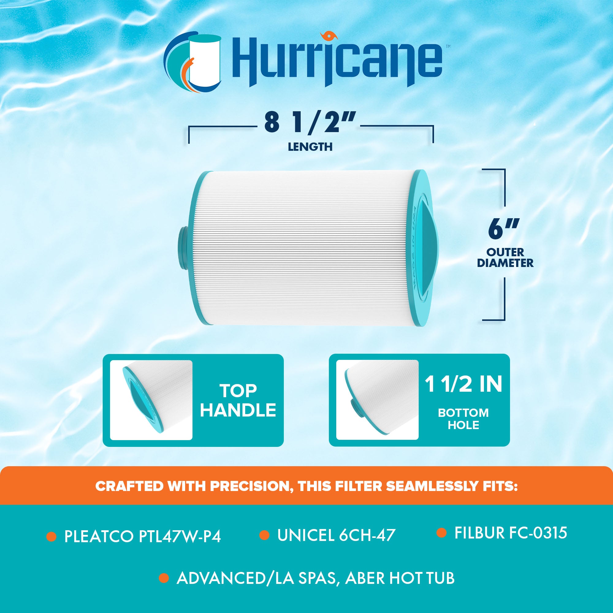 Hurricane HF6H47-01 Advanced Pool and Spa Filter Cartridge Replacement, White - VMInnovations