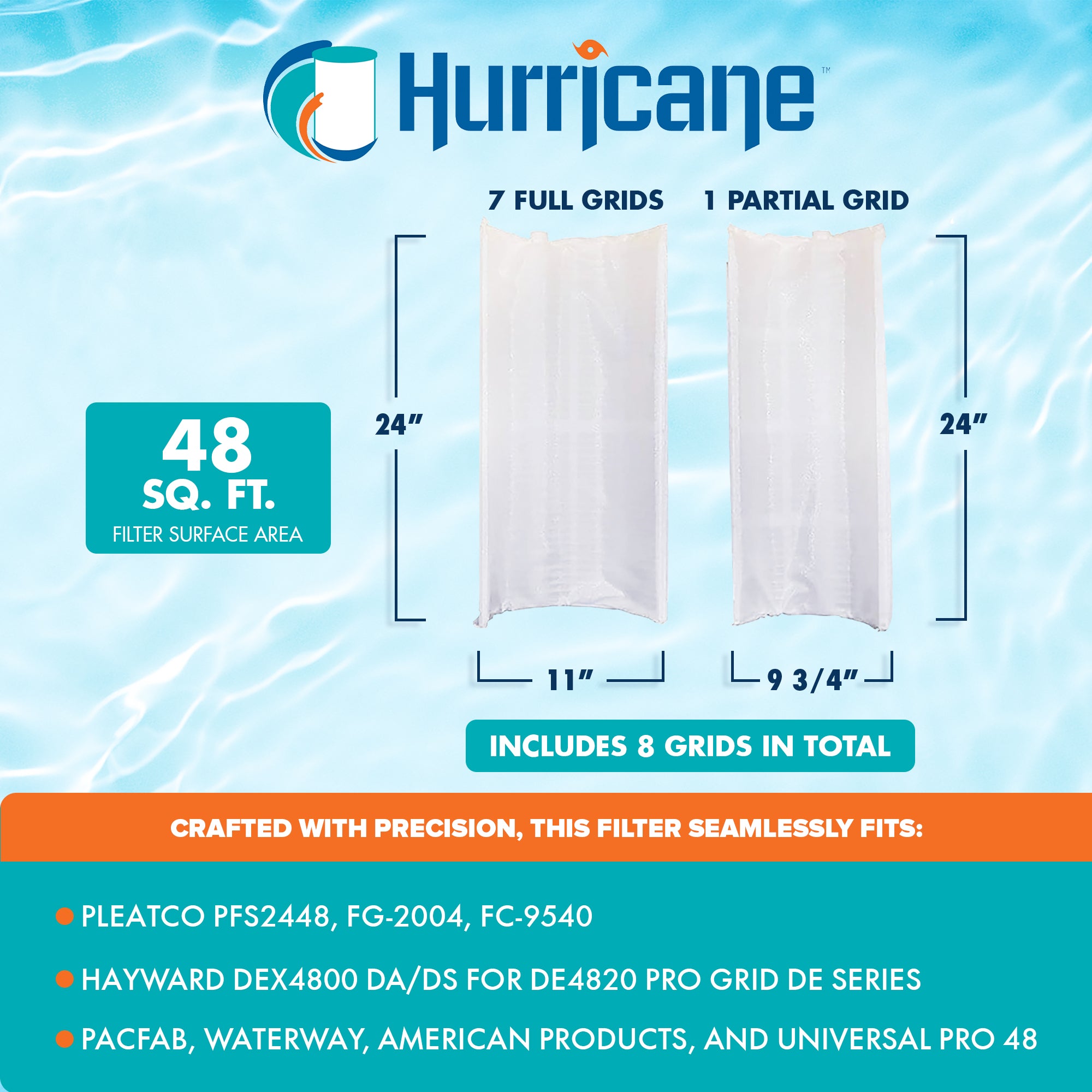 Hurricane 48 Sq ft DE Grid Filter with 7 Full Grids and 1 Partial Grid, 4 Pack
