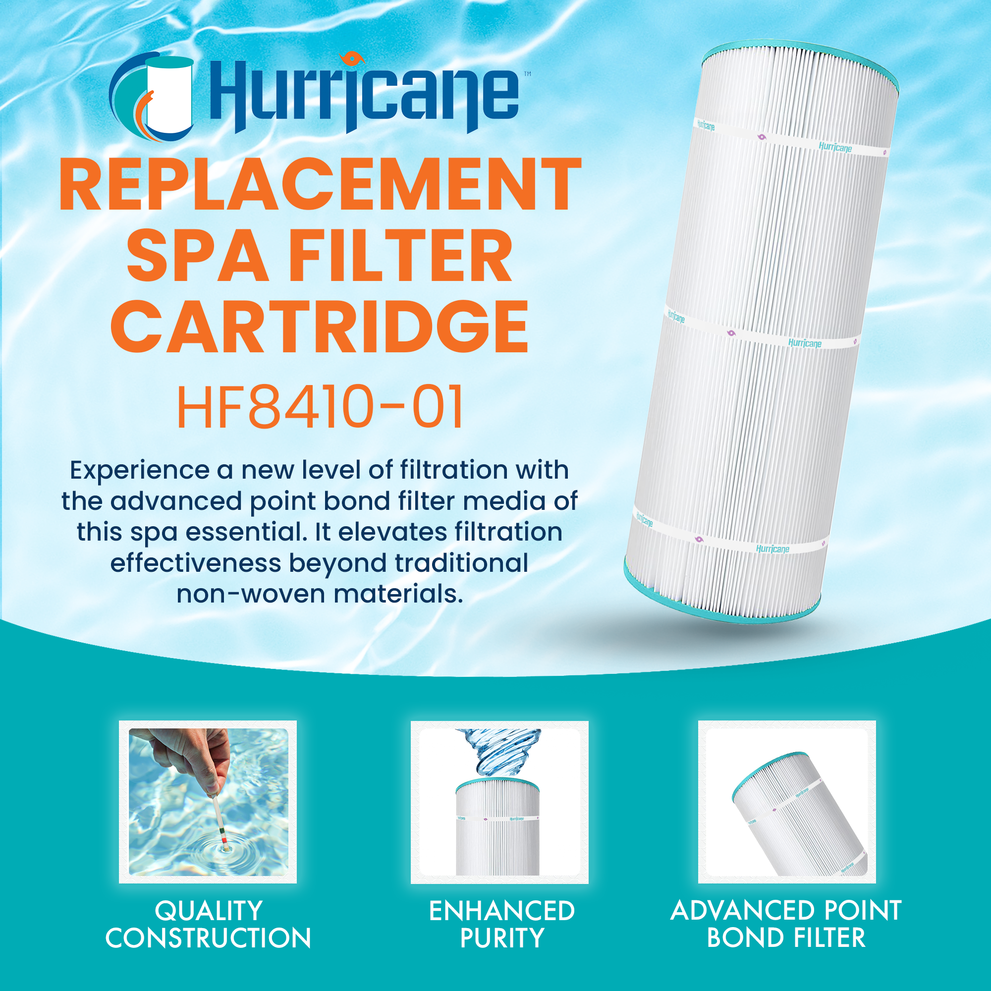 Hurricane HF8410 Replacement Spa Filter Cartridge for PJANCS100 and Unicel C8410