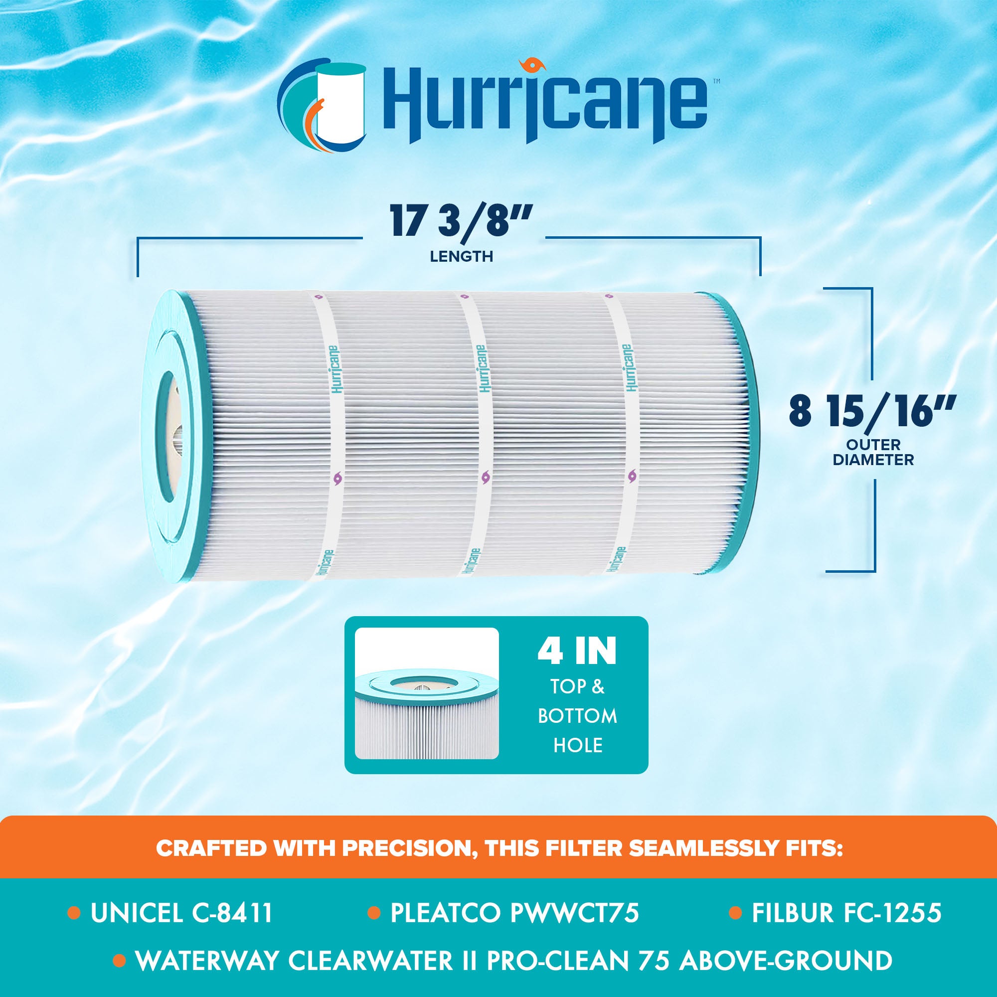 Hurricane HF8411 Replacement Spa Filter Cartridge for Unicel C8411 and PWWCT75