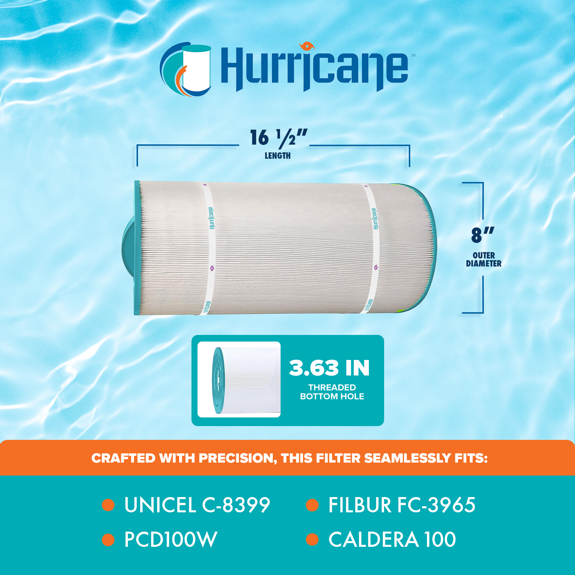 Hurricane Replacement Spa Filter Cartridge for Unicel C8399 & PCD100W (Open Box) - VMInnovations