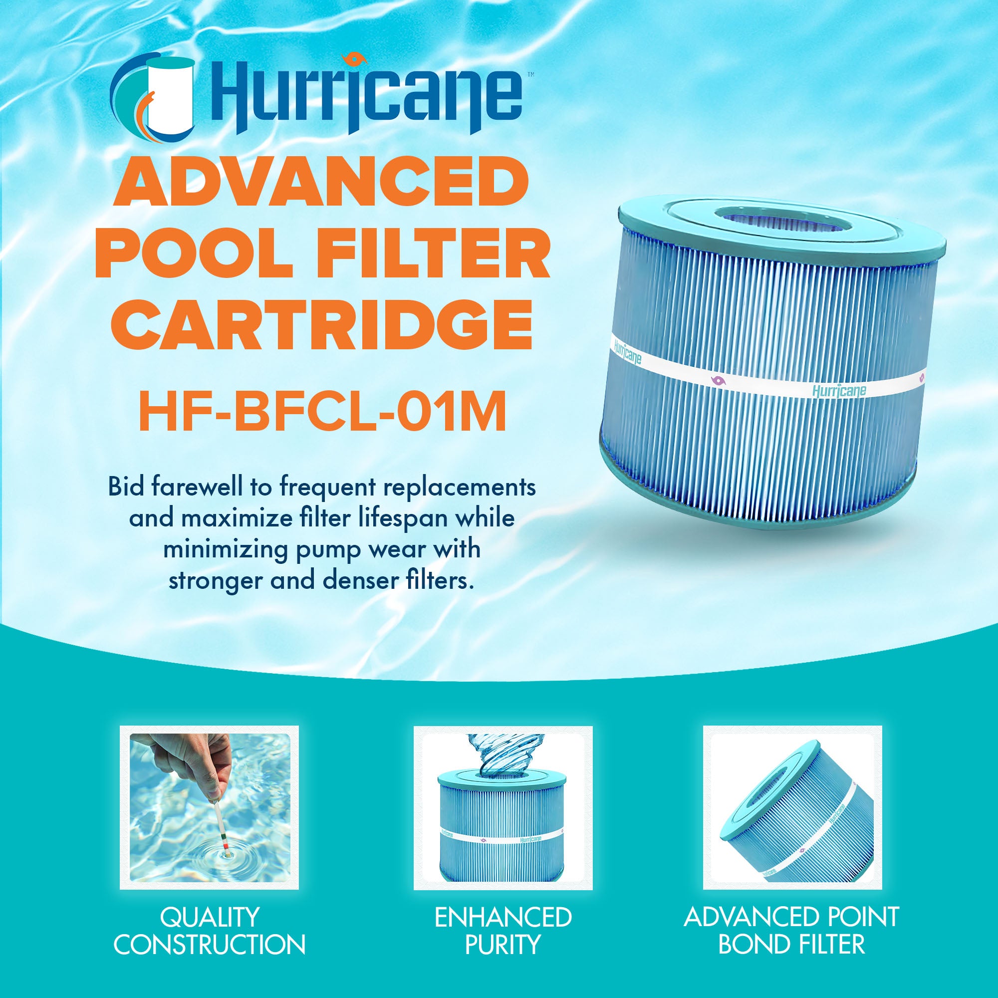 Hurricane Filters - HF-BFCL-01M Advanced Spa and Pool Filter Cartridge Replacement for PBF40, PB40M, Bullfrog Wellspring 30, and Other Models