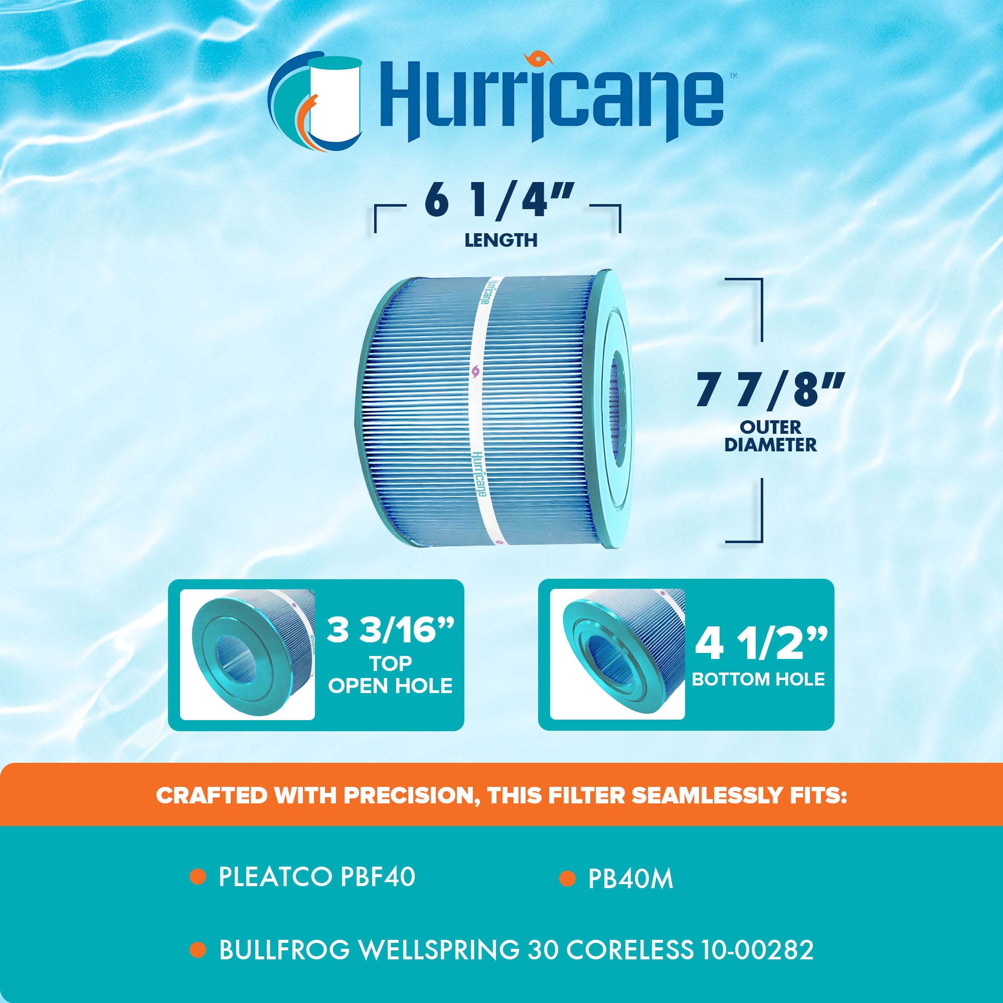 Hurricane Filters - HF-BFCL-01M Advanced Spa and Pool Filter Cartridge Replacement for PBF40, PB40M, Bullfrog Wellspring 30, and Other Models