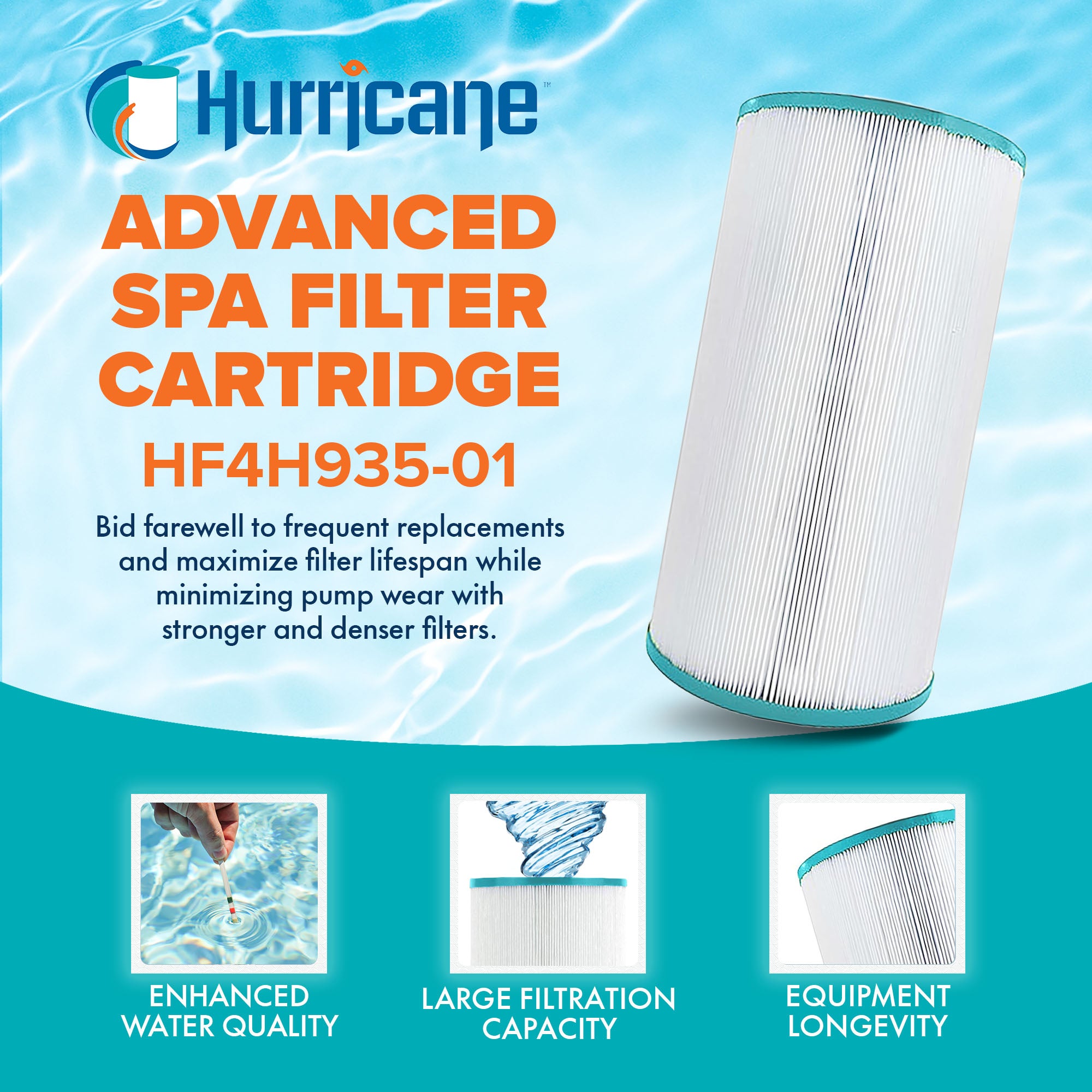 Hurricane 4 Pack HF4H935-01 Advanced Pool and Spa Filter Cartridge Replacement