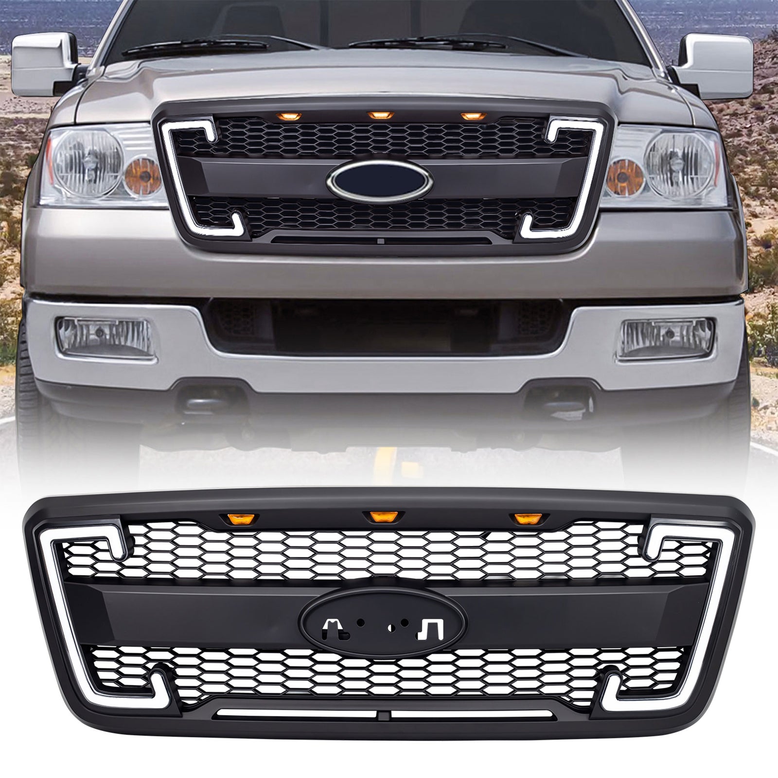 AMERICAN MODIFIED Raptor Style Mesh Grille for 2004-2008 Ford F150, Matte Black - VMInnovations
