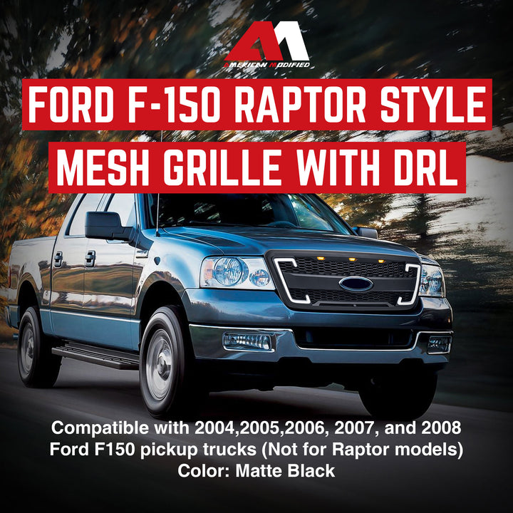 AMERICAN MODIFIED Raptor Style Mesh Grille for 2004-2008 Ford F150, Matte Black - VMInnovations