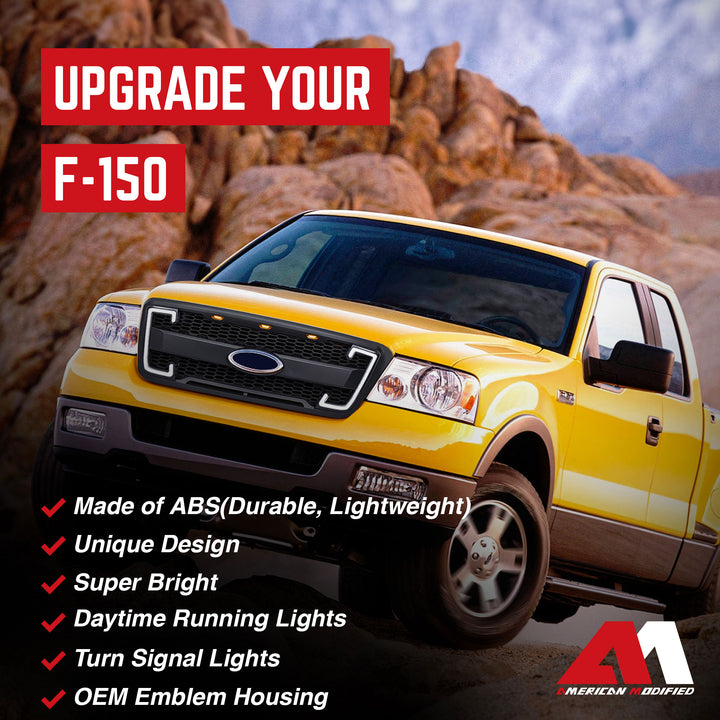 AMERICAN MODIFIED Raptor Style Mesh Grille for 2004-2008 Ford F150, Matte Black - VMInnovations