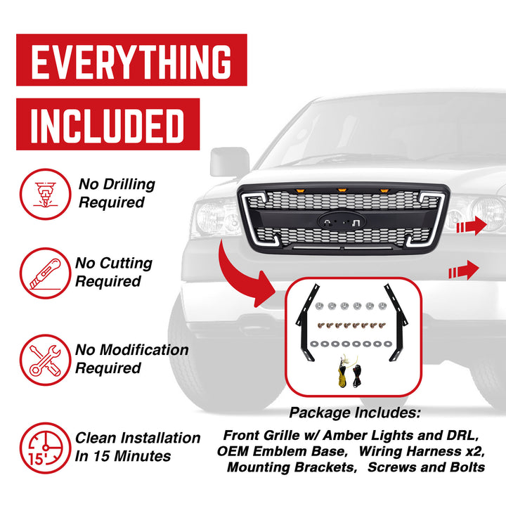 AMERICAN MODIFIED Raptor Style Mesh Grille for 2004-2008 Ford F150, Matte Black - VMInnovations