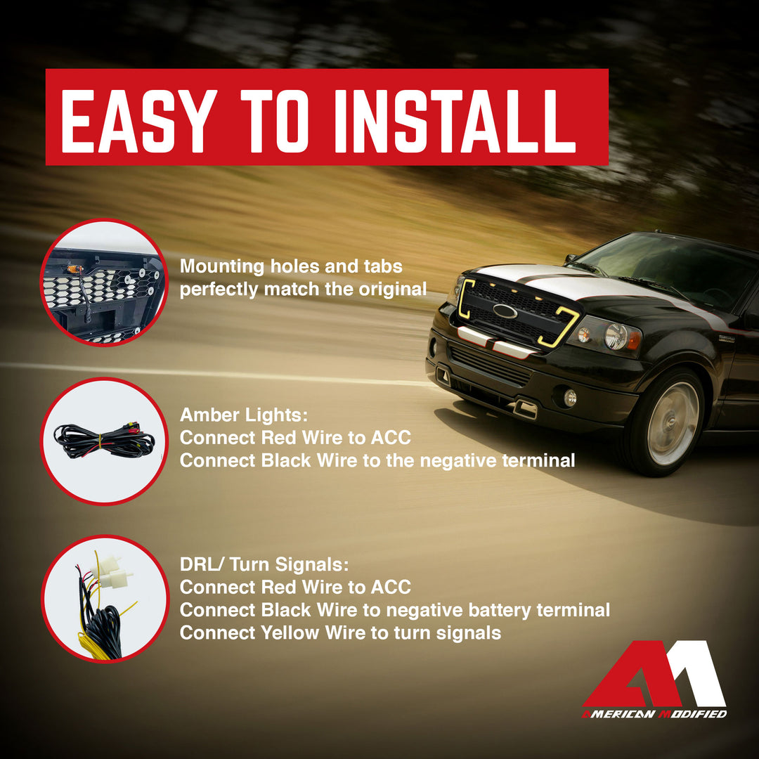 AMERICAN MODIFIED Raptor Style Mesh Grille for 2004-2008 Ford F150, Matte Black - VMInnovations