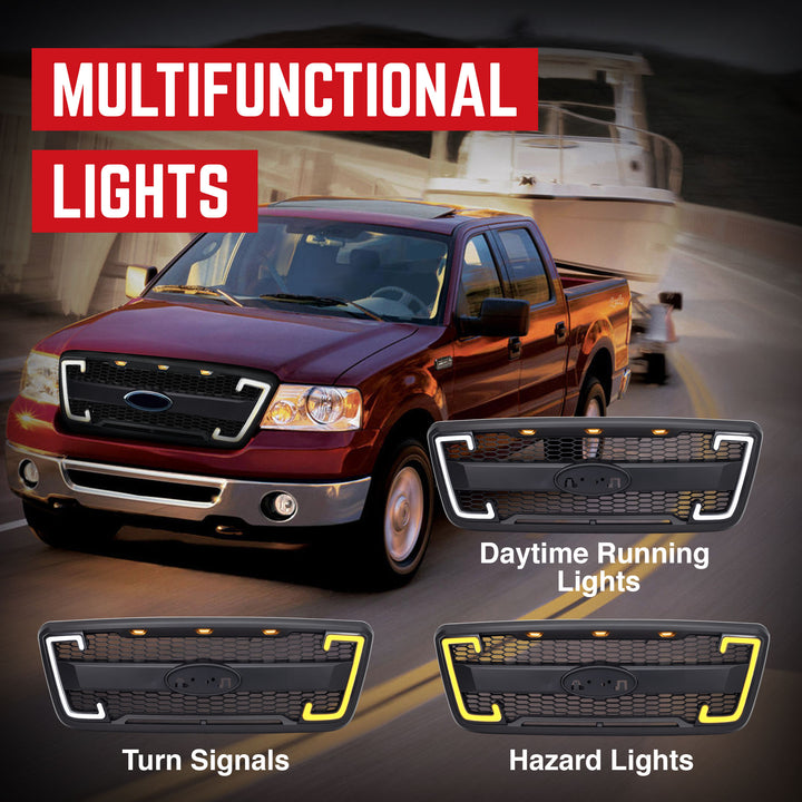 AMERICAN MODIFIED Raptor Style Mesh Grille for 2004-2008 Ford F150, Matte Black - VMInnovations