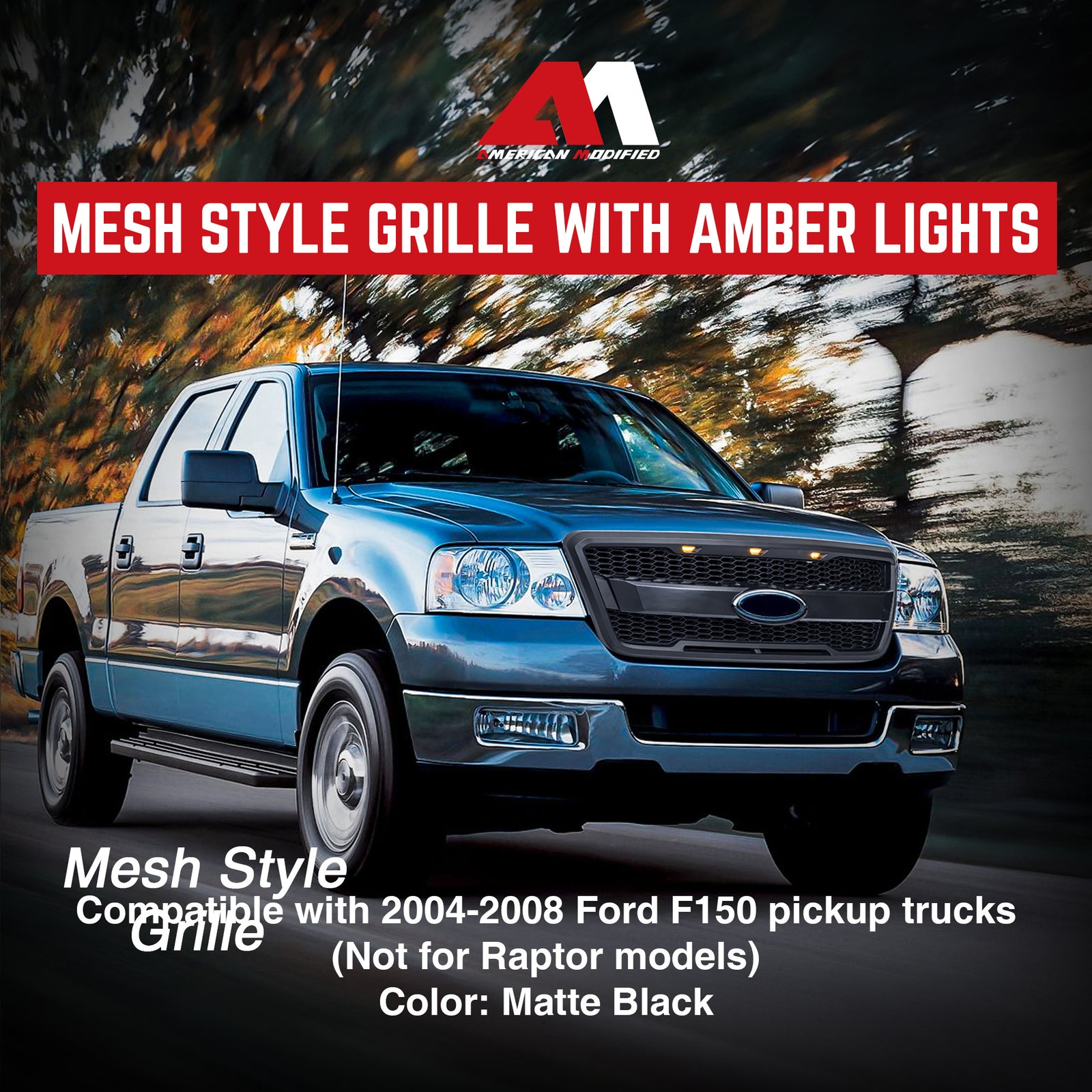 AMERICAN MODIFIED Raptor Style Mesh Grille for 2004-2008 Ford F150, Matte Black - VMInnovations