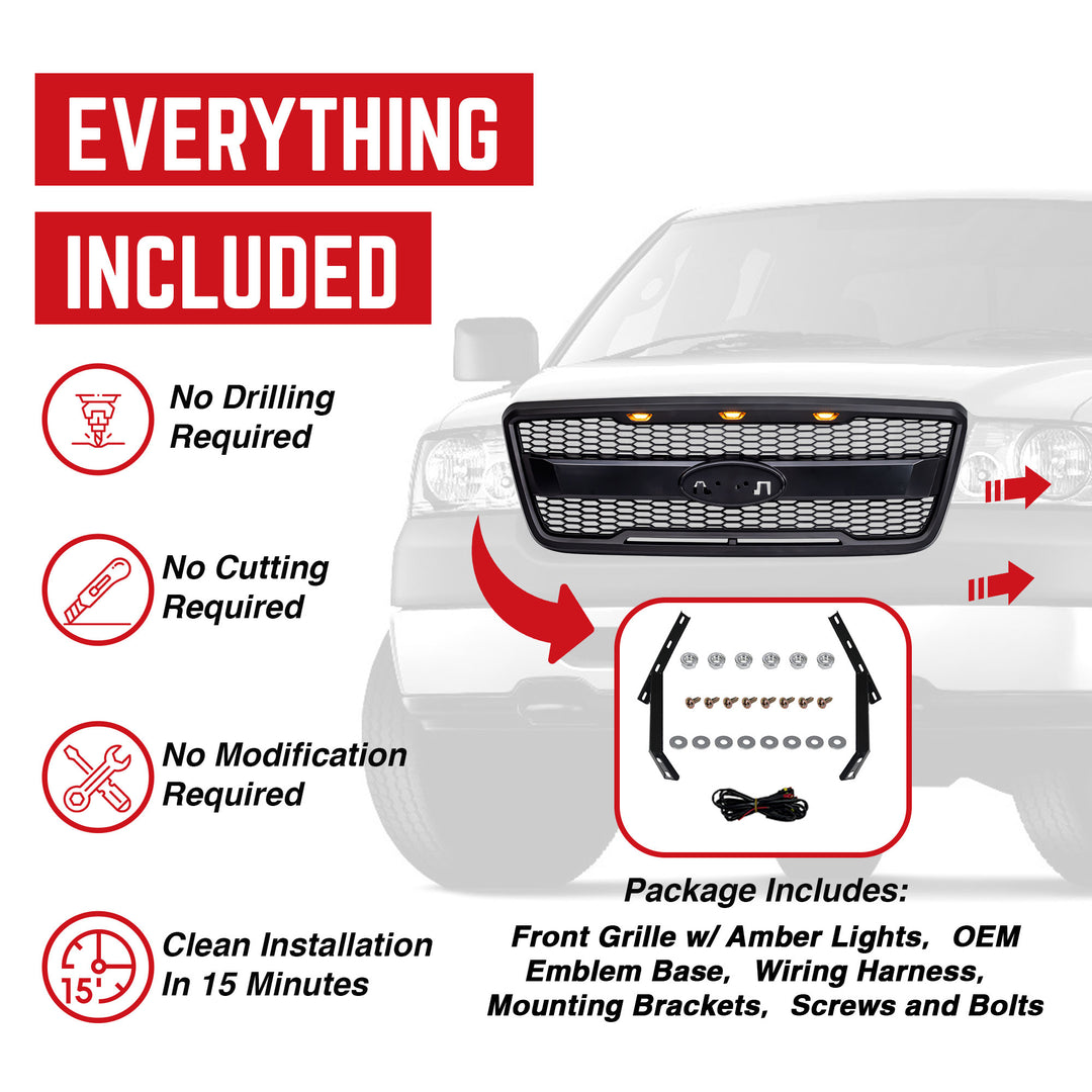 AMERICAN MODIFIED Raptor Style Mesh Grille for 2004-2008 Ford F150, Matte Black - VMInnovations