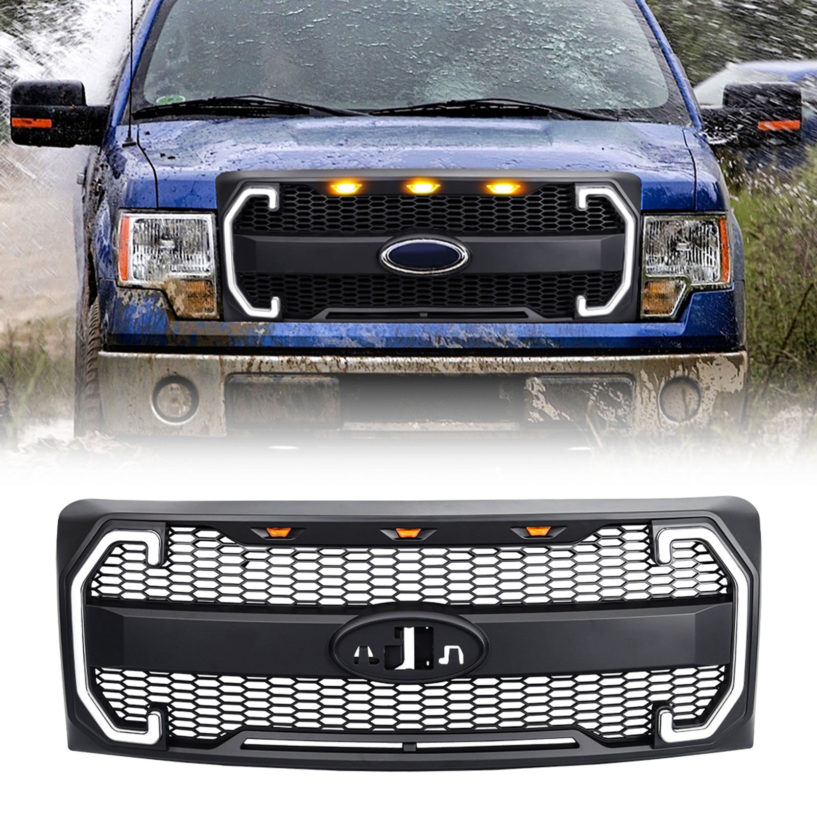 AMERICAN MODIFIED Raptor Style Mesh Grille for 2009-2014 Ford F150, Matte Black - VMInnovations