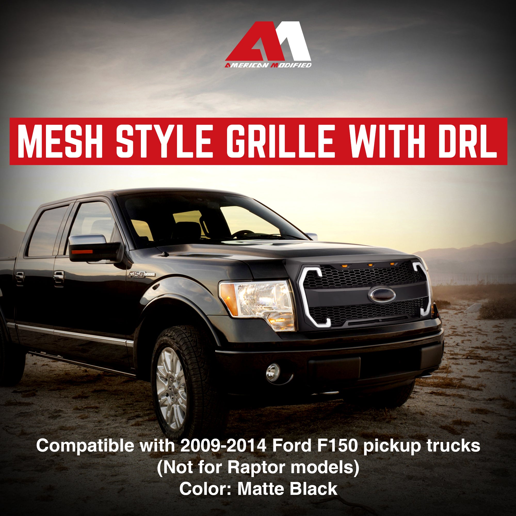 AMERICAN MODIFIED Raptor Mesh Grille for 09-14 Ford F150, Matte Black(For Parts) - VMInnovations
