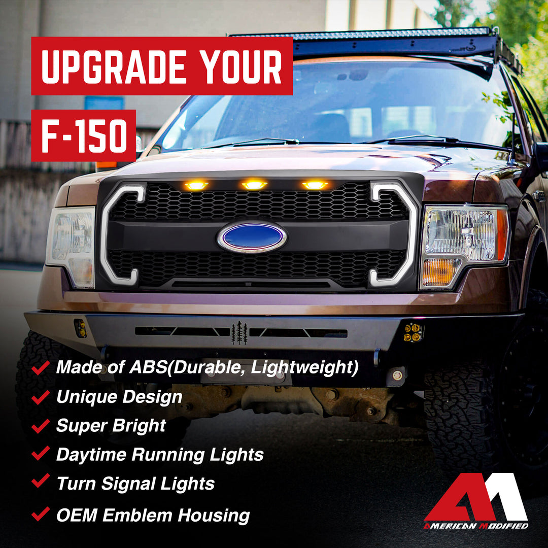 AMERICAN MODIFIED Raptor Style Mesh Grille for 2009-2014 Ford F150, Matte Black - VMInnovations