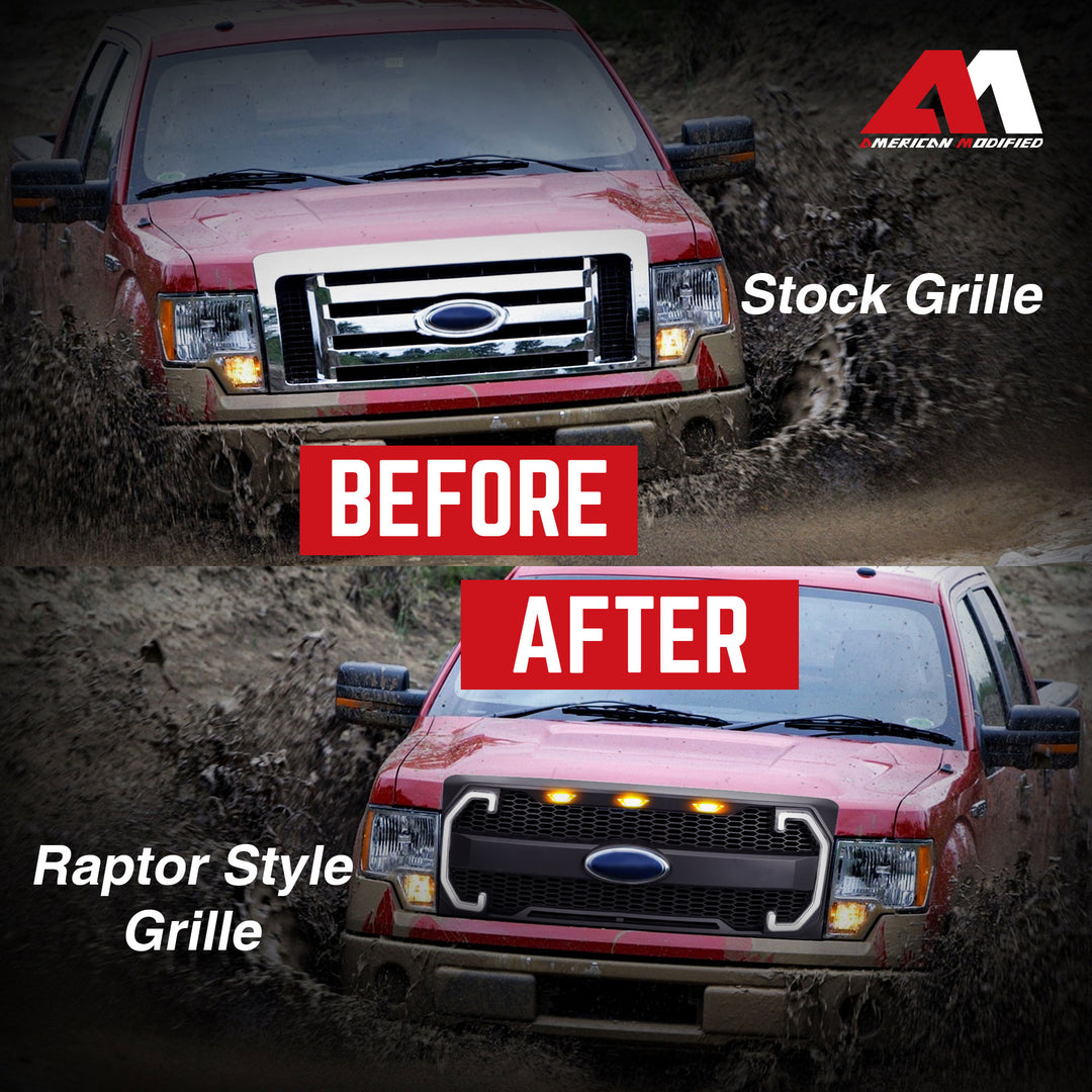 AMERICAN MODIFIED Raptor Style Mesh Grille for 2009-2014 Ford F150, Matte Black - VMInnovations