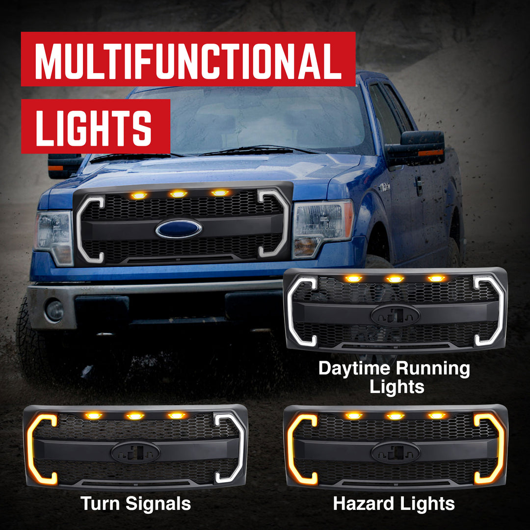 AMERICAN MODIFIED Raptor Style Mesh Grille for 2009-2014 Ford F150, Matte Black - VMInnovations