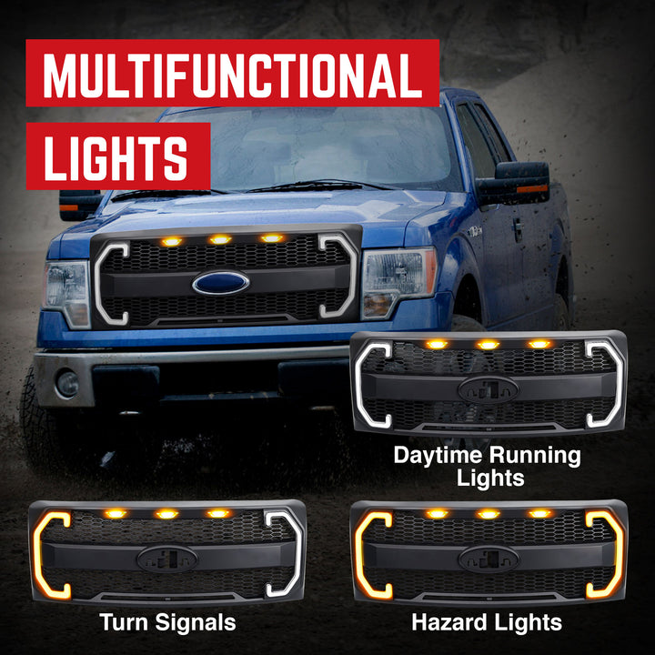 AMERICAN MODIFIED Raptor Style Mesh Grille for 2009-2014 Ford F150, Matte Black - VMInnovations