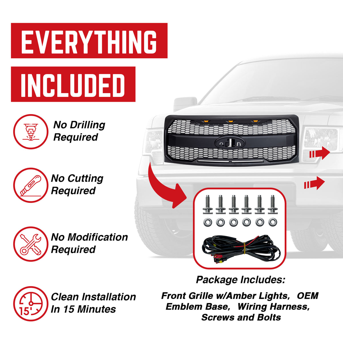 AMERICAN MODIFIED Raptor Style Mesh Grill for 2009-2014 Ford F150, Black (Used) - VMInnovations