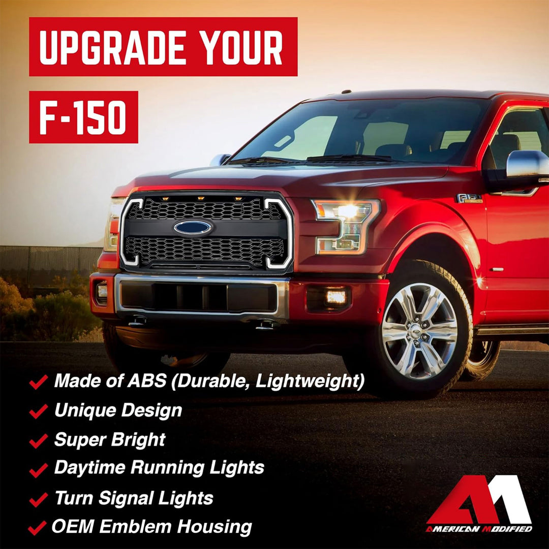 AMERICAN MODIFIED Raptor Style Mesh Grille for 2015-2017 Ford F150, Matte Black - VMInnovations