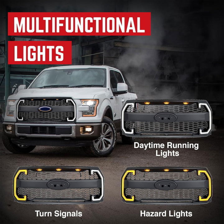 AMERICAN MODIFIED Raptor Style Mesh Grille for 2015-2017 Ford F150, Matte Black - VMInnovations