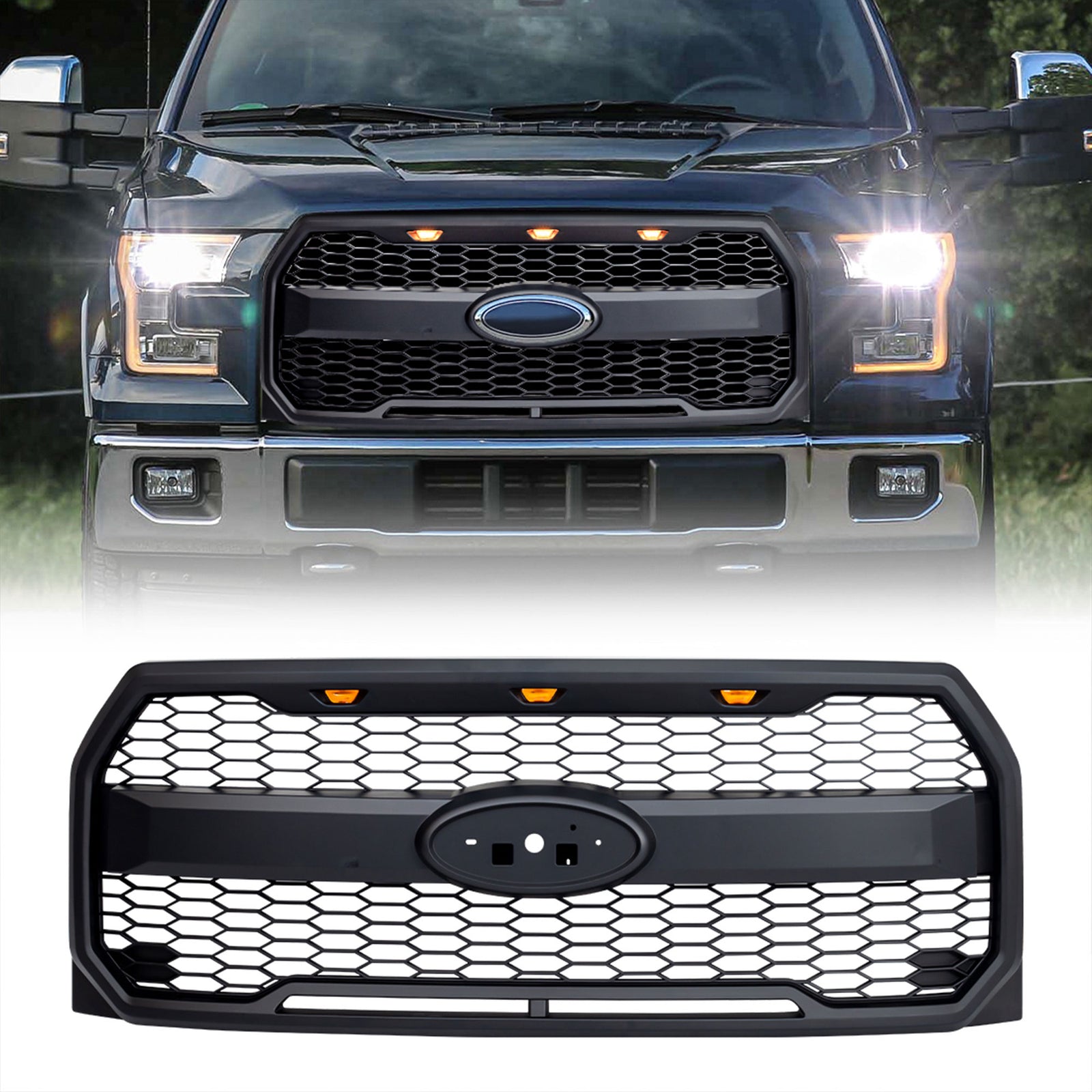 AMERICAN MODIFIED Raptor Style Mesh Grille for 2015-2017 Ford F150, Matte Black - VMInnovations