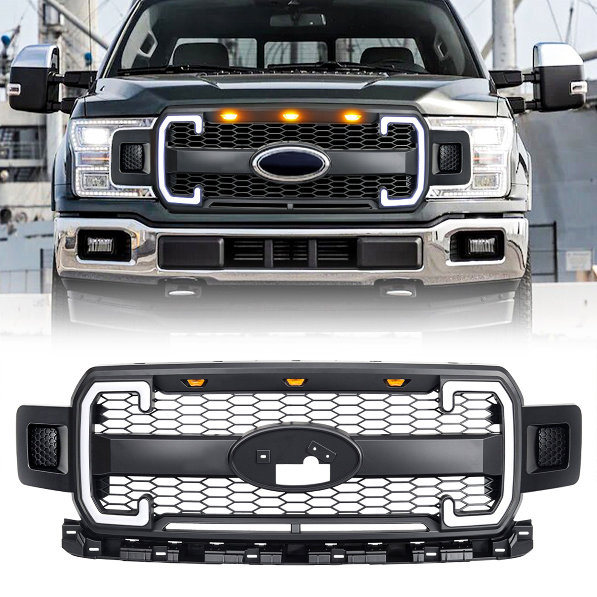 AMERICAN MODIFIED Raptor Style Mesh Grille for 2018-2020 Ford F150, Matte Black - VMInnovations
