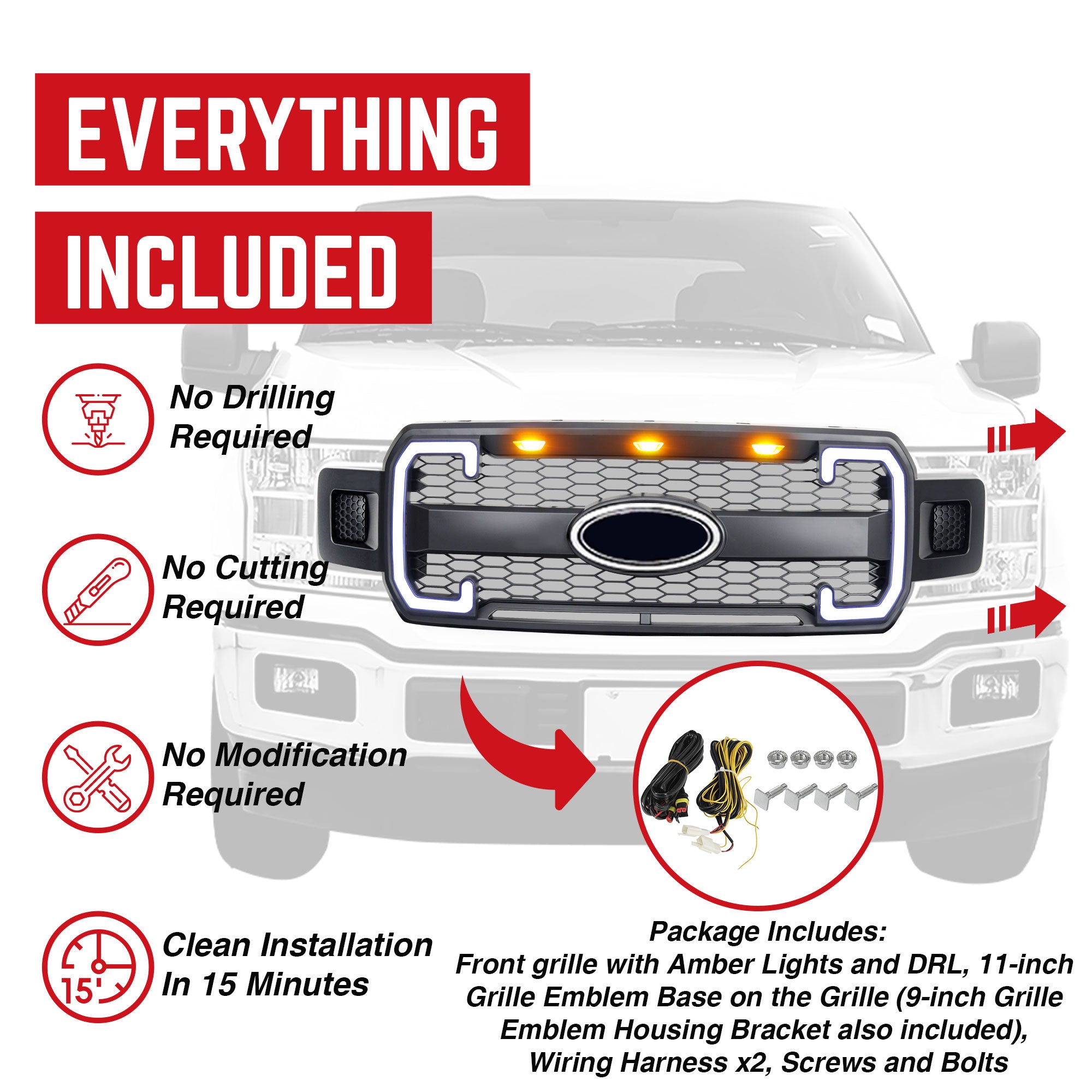 AMERICAN MODIFIED Raptor Style Mesh Grille for 2018-2020 Ford F150, Matte Black - VMInnovations