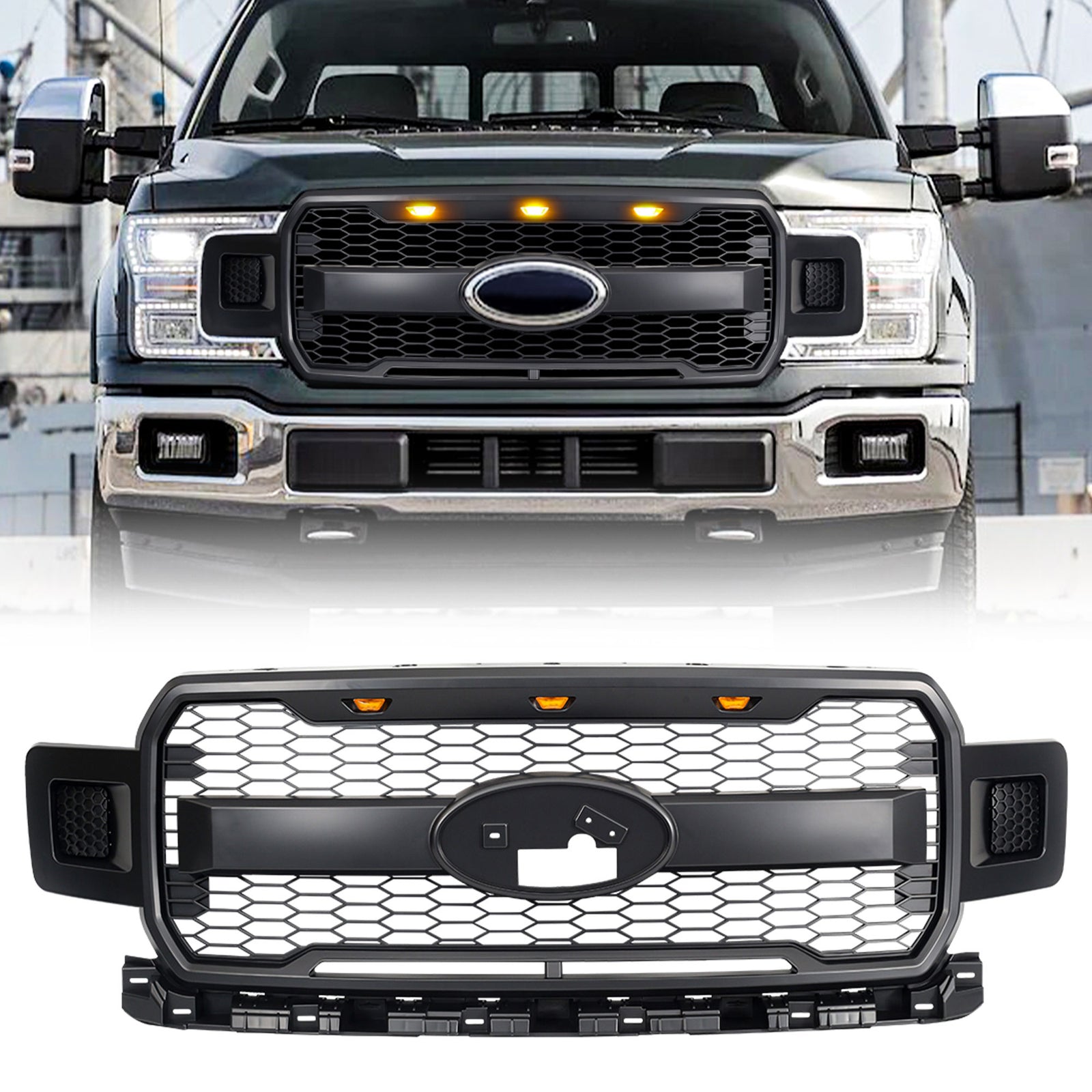 AMERICAN MODIFIED Raptor Style Mesh Grille for 2018-2020 Ford F150, Matte Black - VMInnovations