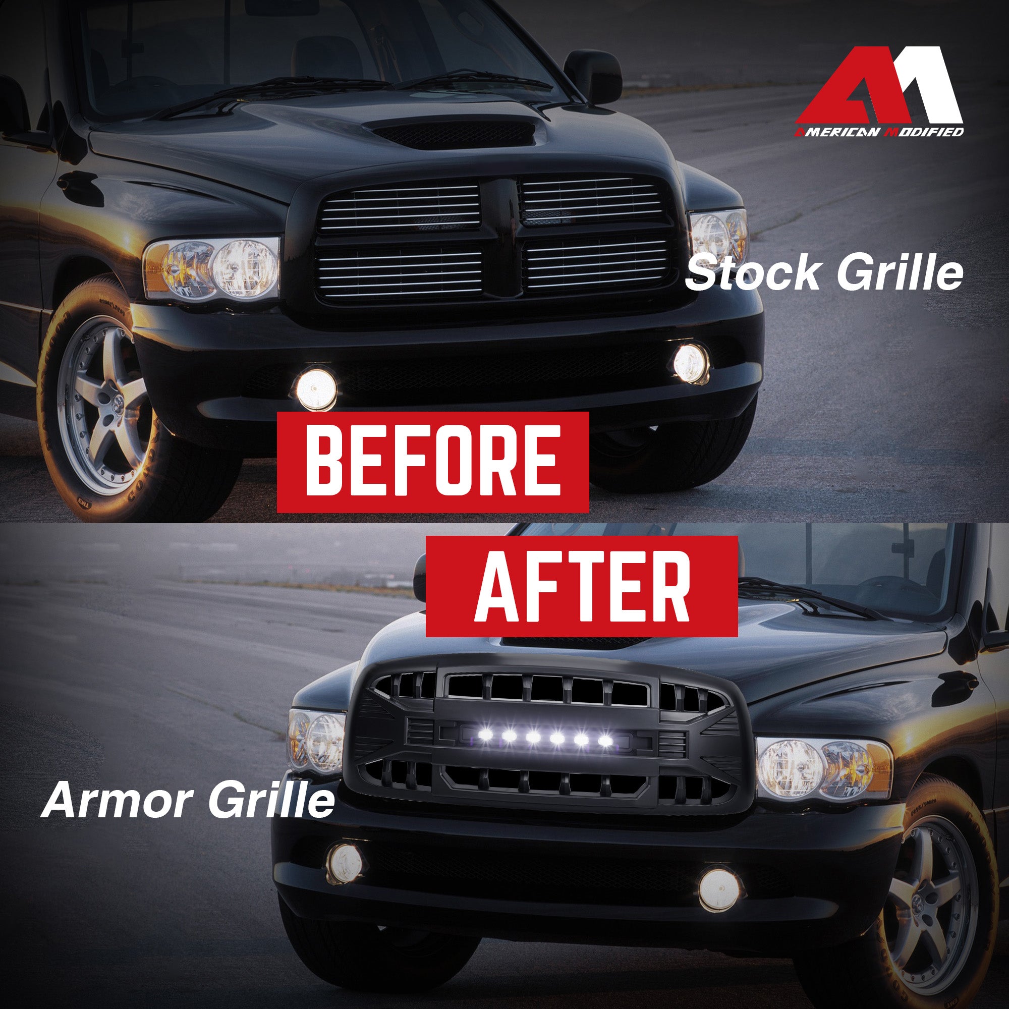 AMERICAN MODIFIED Armor Grille for 02-05 Dodge Ram, Matte Black (Open Box) - VMInnovations