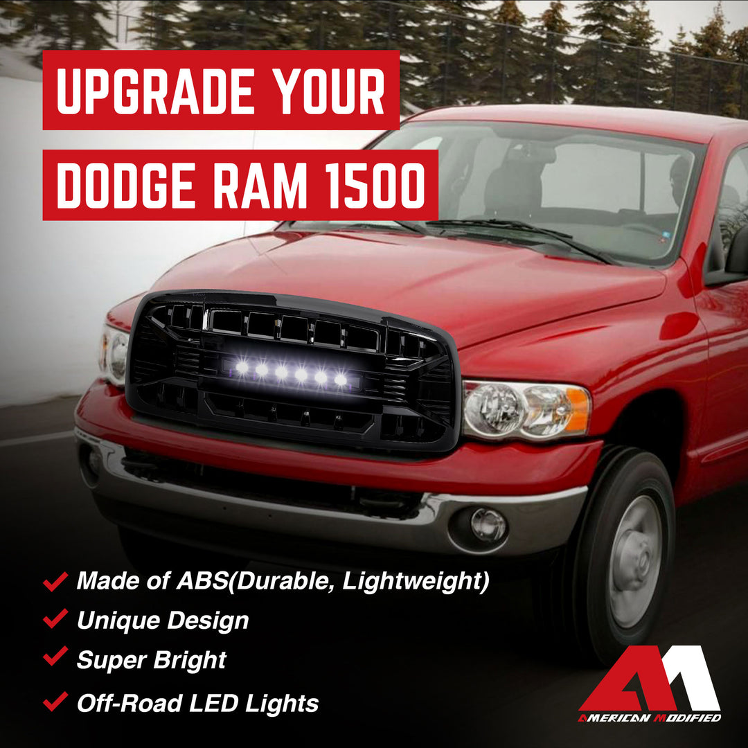 AMERICAN MODIFIED Armor Grille for 02-05 Dodge Ram 1500/2500/3500, Glossy Black - VMInnovations