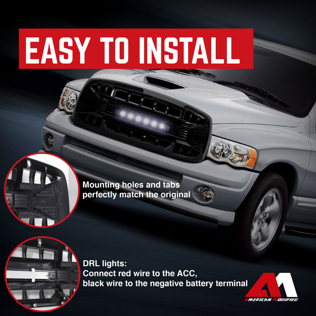 AMERICAN MODIFIED Armor Grille for 02-05 Dodge Ram 1500/2500/3500, Glossy Black - VMInnovations