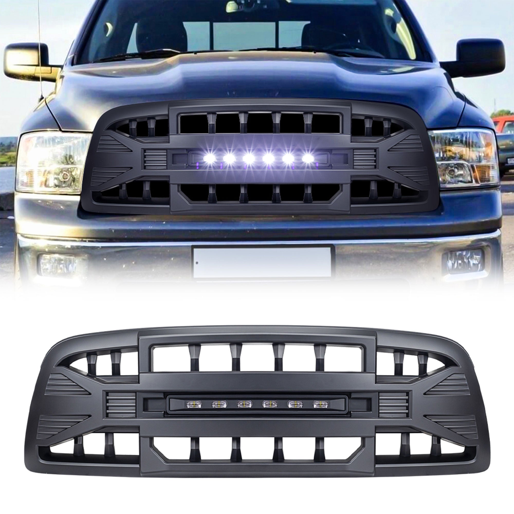 AMERICAN MODIFIED Armor Grille for 2009 to 2012 Dodge Ram 1500, Matte Black - VMInnovations