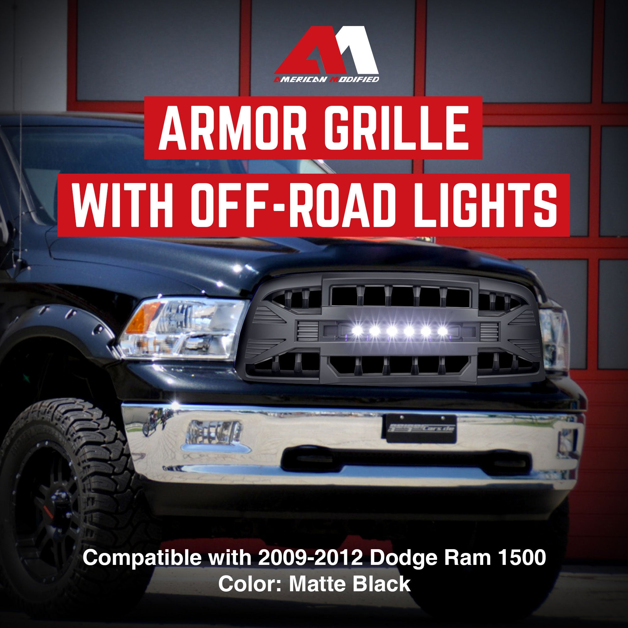 AMERICAN MODIFIED Armor Grille for 2009 to 2012 Dodge Ram 1500, Matte Black - VMInnovations