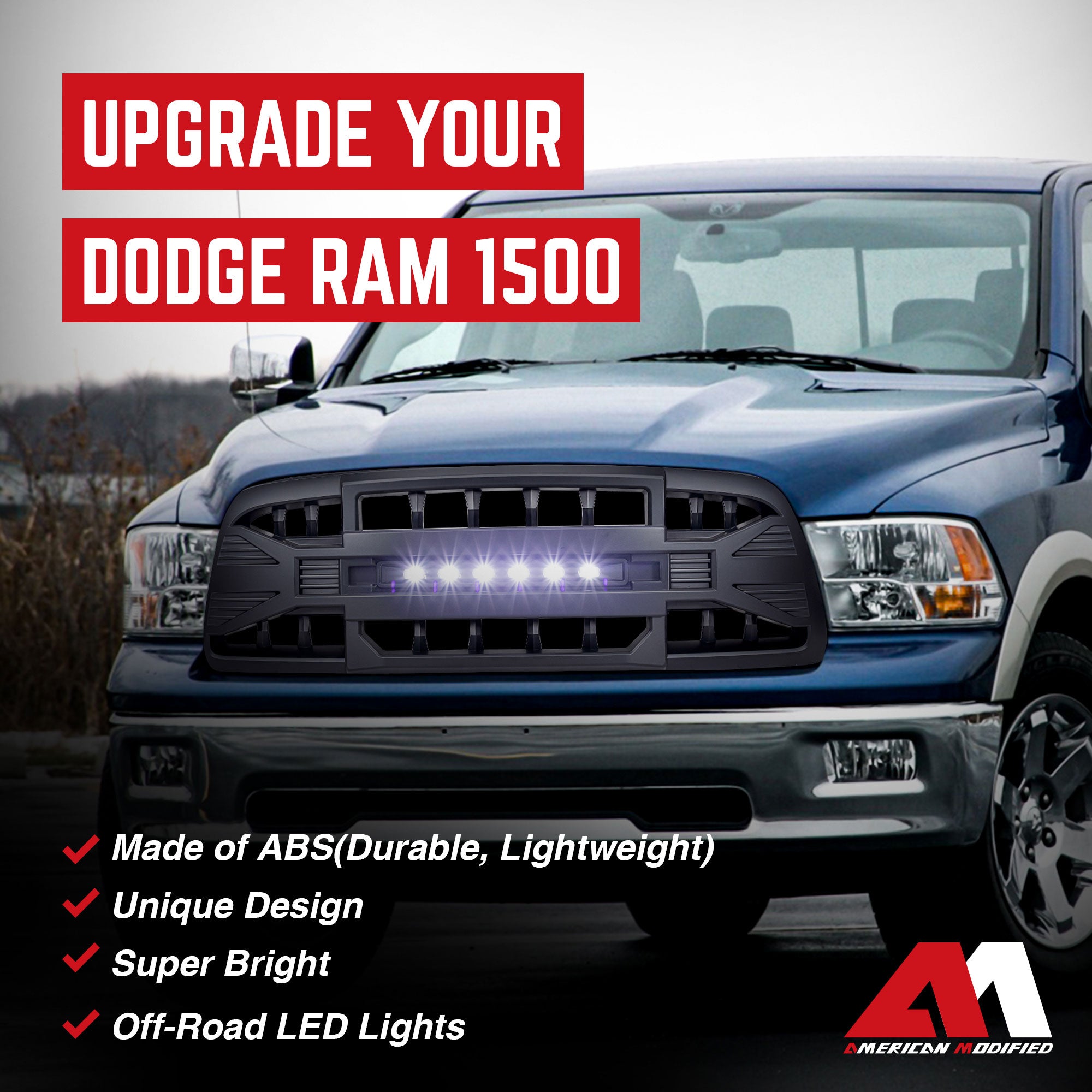 AMERICAN MODIFIED Armor Grille for 2009 to 12 Dodge Ram, Matte Black (Open Box) - VMInnovations