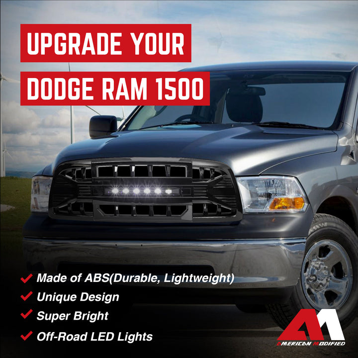 AMERICAN MODIFIED Armor Grille for 2009 to 2012 Dodge Ram 1500, Glossy Black - VMInnovations