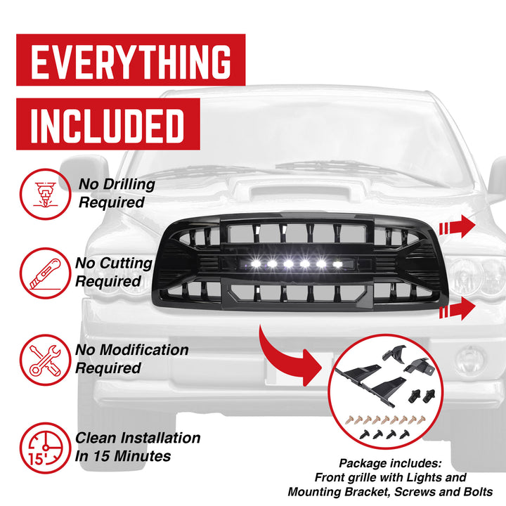 AMERICAN MODIFIED Armor Grille for 2009 to 2012 Dodge Ram 1500, Glossy Black - VMInnovations