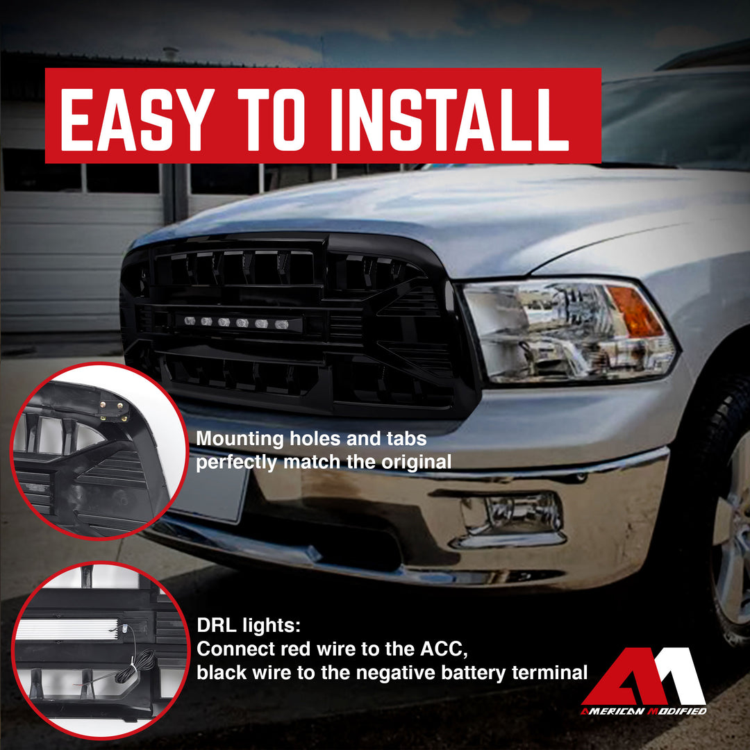 AMERICAN MODIFIED Armor Grille for 2009 to 2012 Dodge Ram 1500, Glossy Black - VMInnovations
