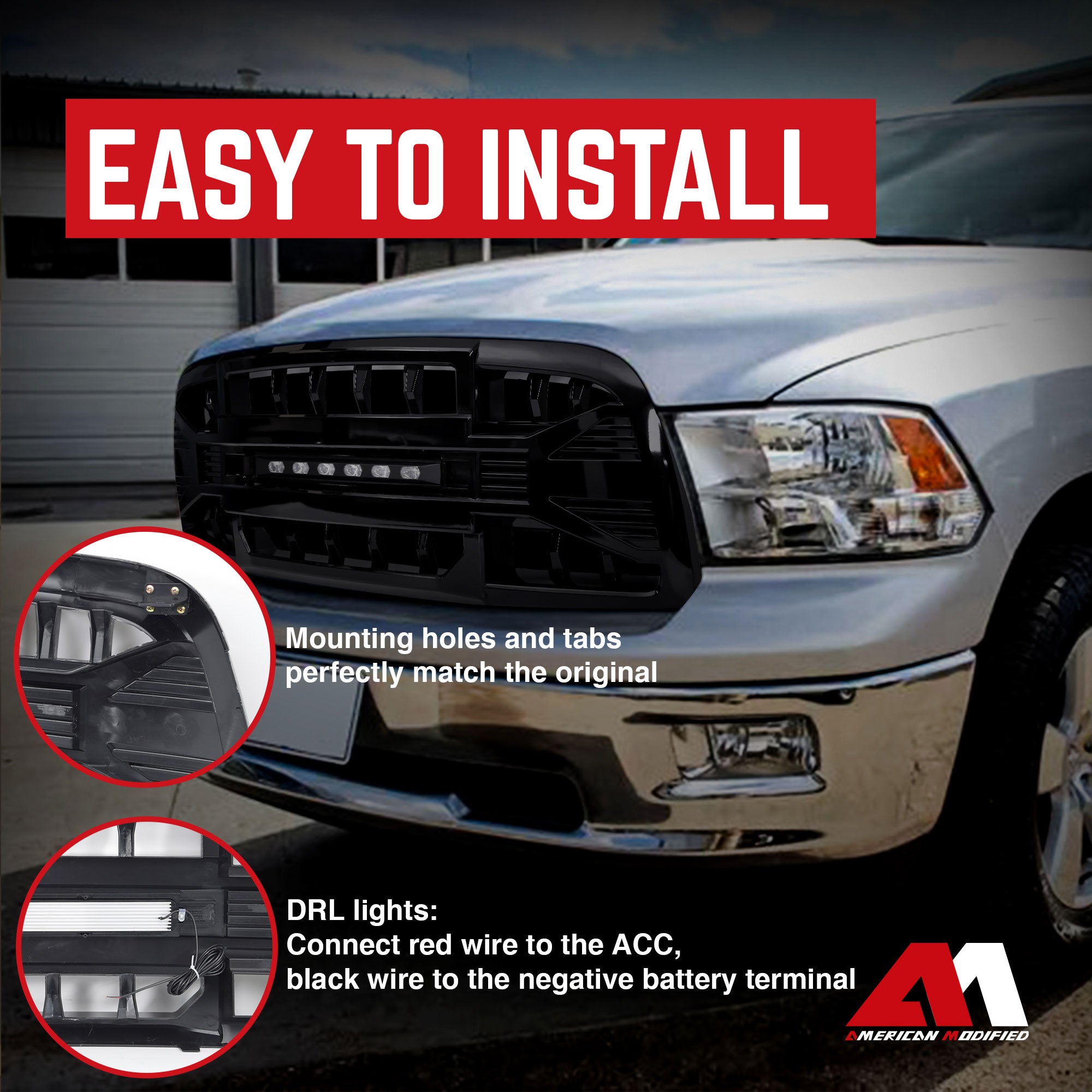 AMERICAN MODIFIED Armor Grille for 09-12 Dodge Ram 1500, Glossy Black (Open Box)