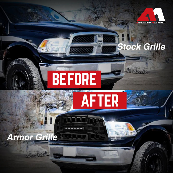 AMERICAN MODIFIED Armor Grille for 2009 to 2012 Dodge Ram 1500, Glossy Black - VMInnovations
