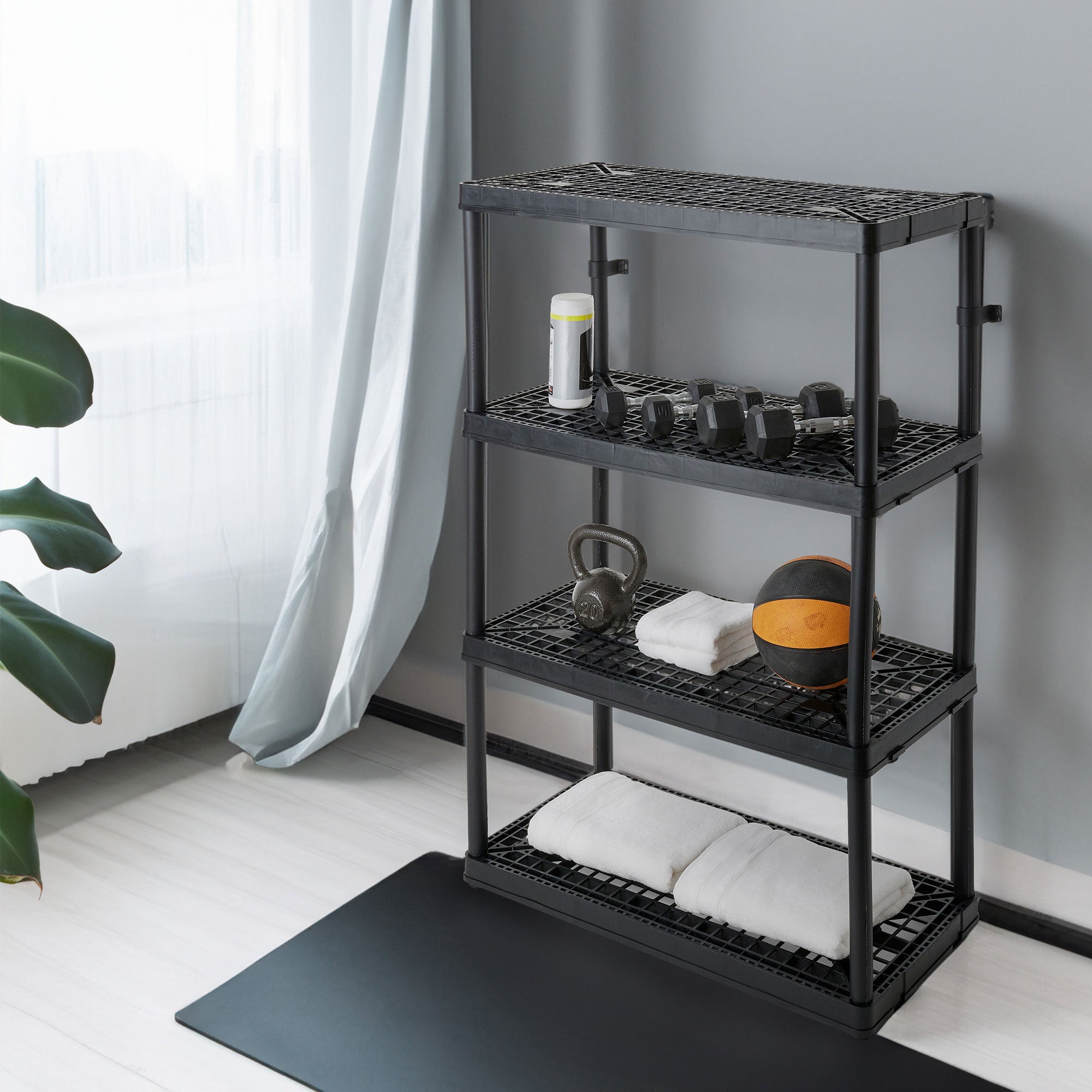 Gracious Living 4 Shelf Fixed Height Ventilated Storage Unit, Black, 4 Pack