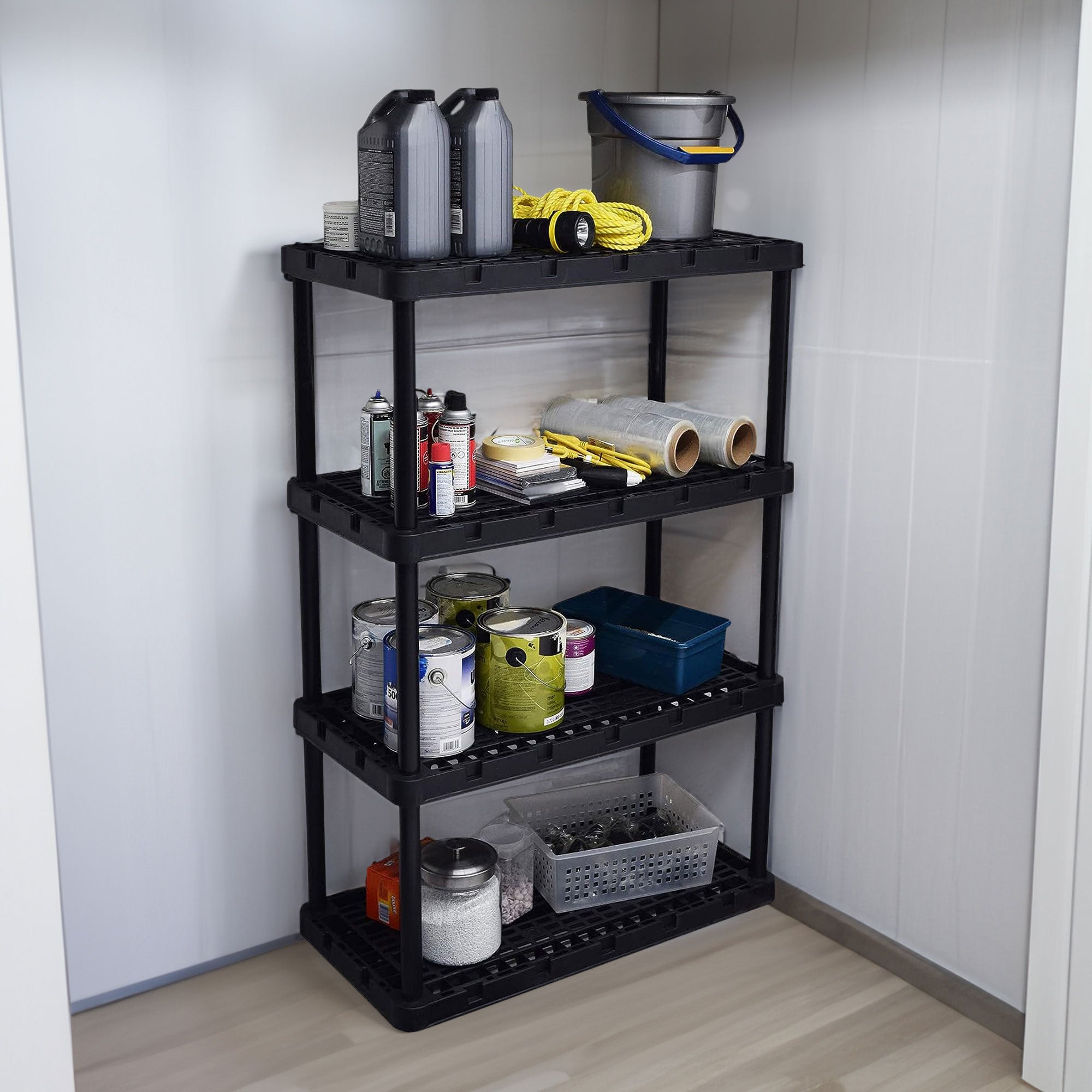 Gracious Living 4 Shelf Fixed Height Ventilated Storage Unit, Black, 4 Pack