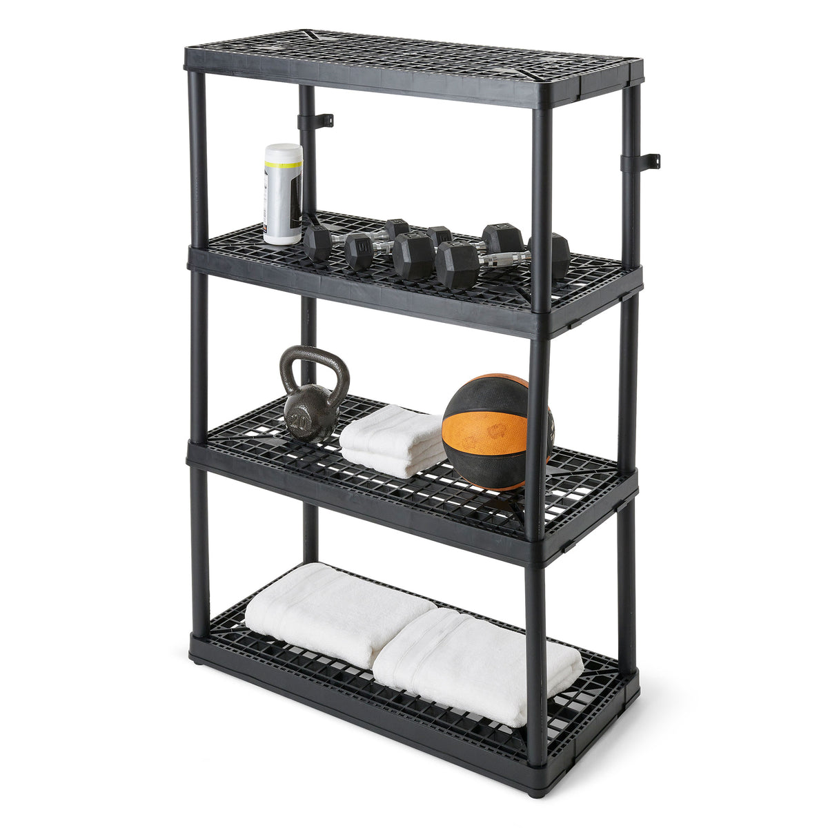 Gracious Living 4 Shelf Fixed Height Ventilated Storage Unit, Black, 4 Pack