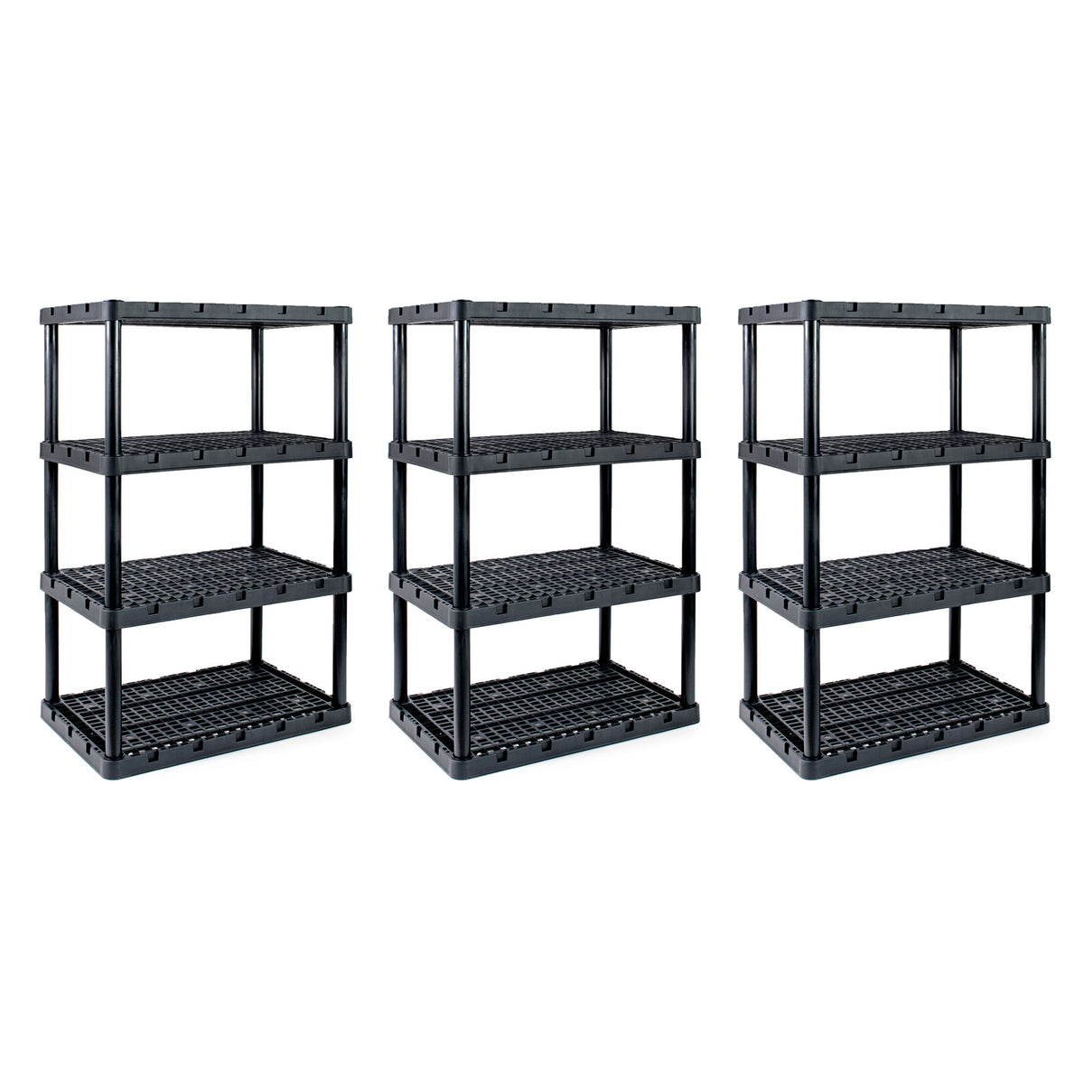 Gracious Living XL 4 Shelf Knect A Shelf Ventilated Storage, Black, 3 Pack